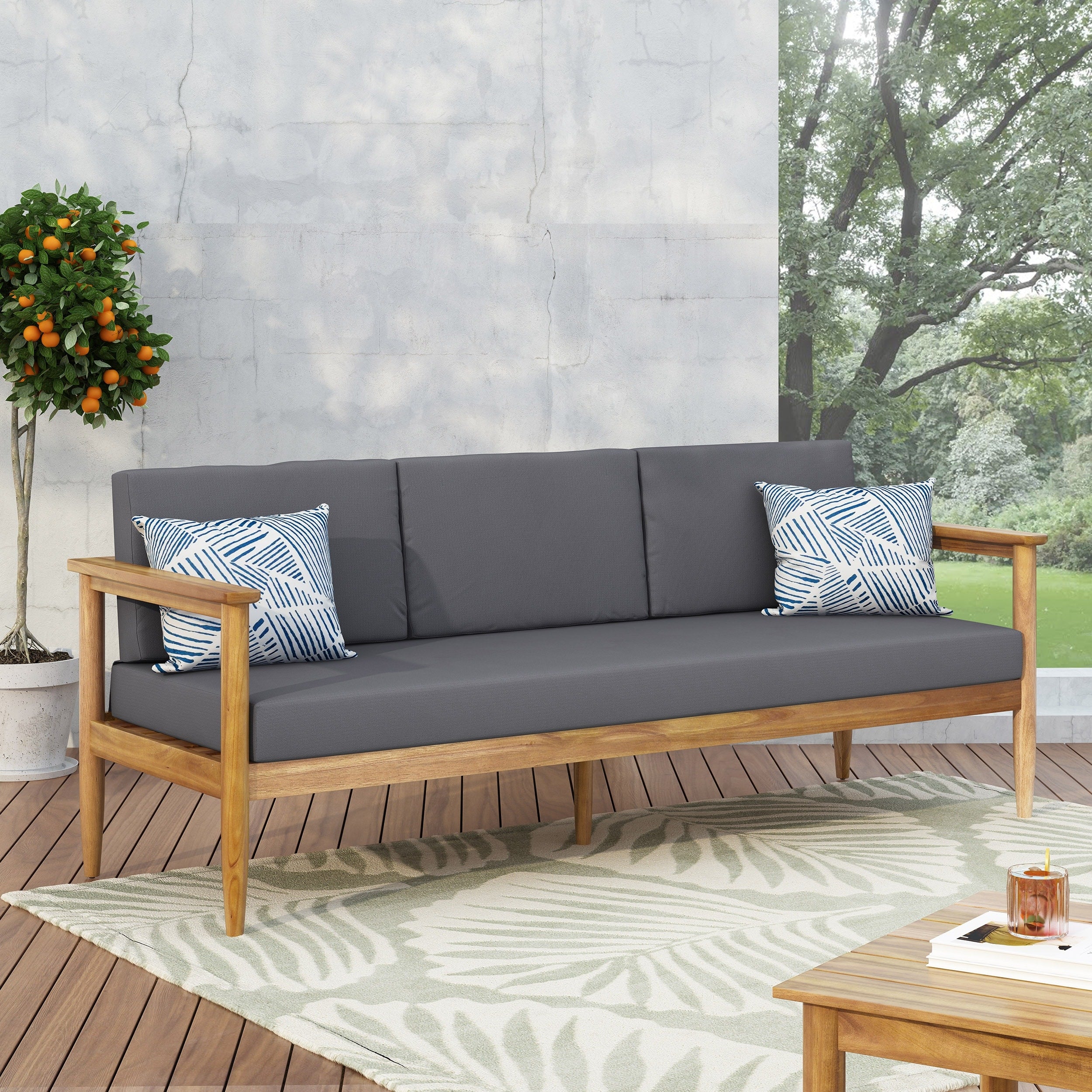 Magnolia Outdoor Acacia Wood 3 Seater Sofa By Christopher Knight Home