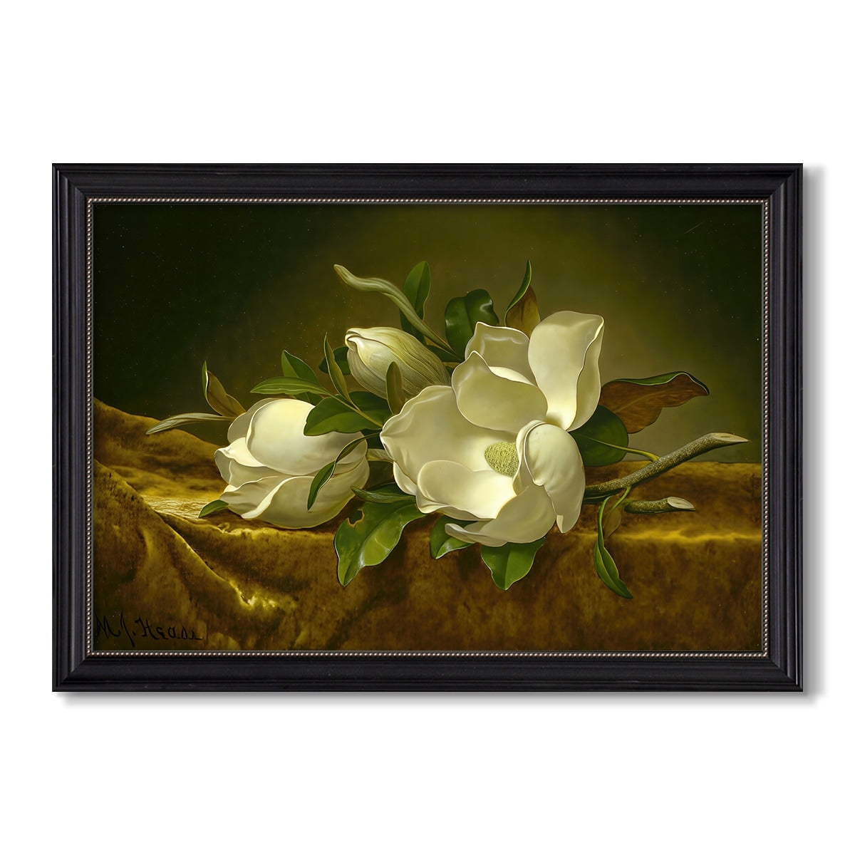 Magnolias On Gold C 1888 1890 Martin Johnson Heade Custom Framed Canvas