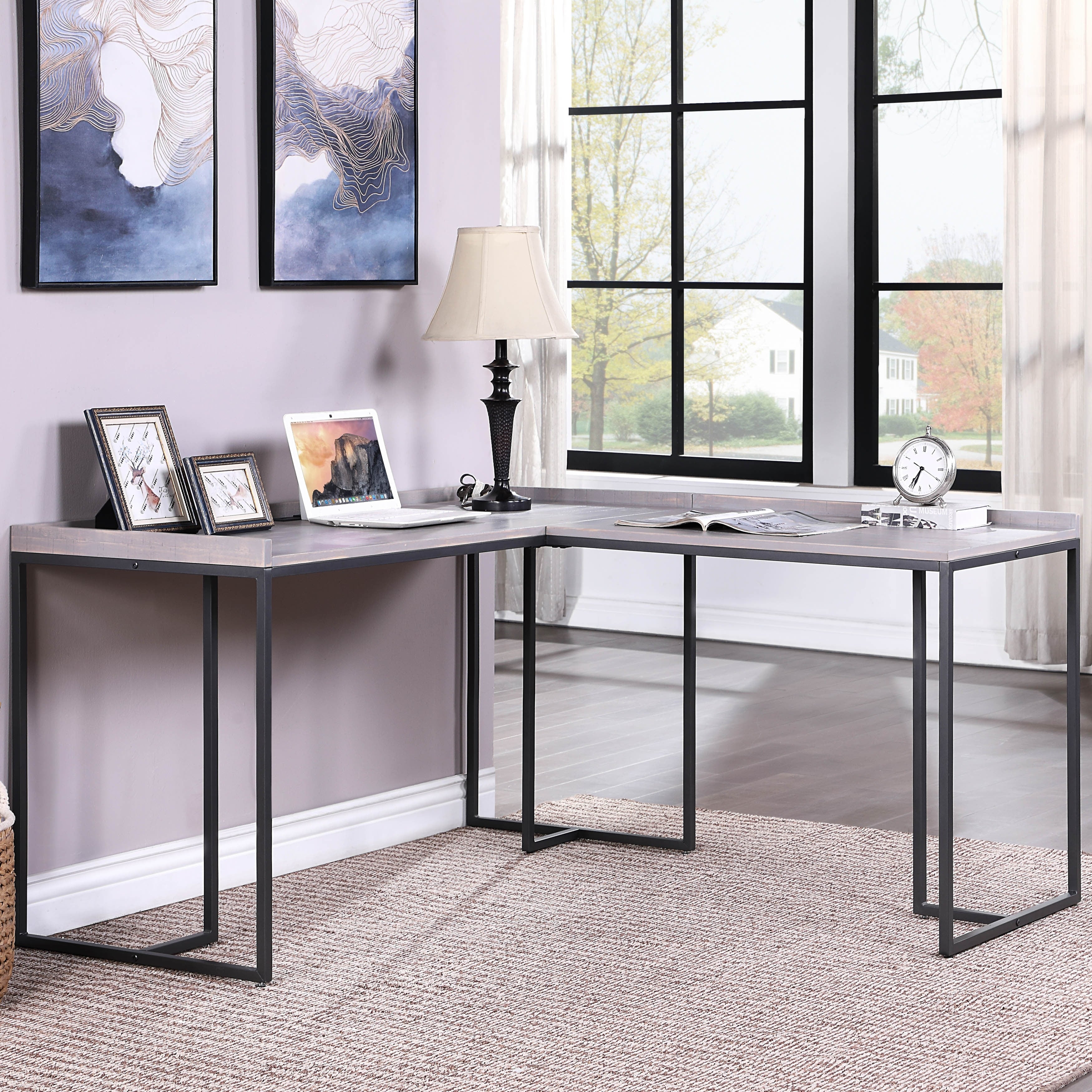 Furniture Of America Magnus Industrial Grey L Shape Desk With Usb Port