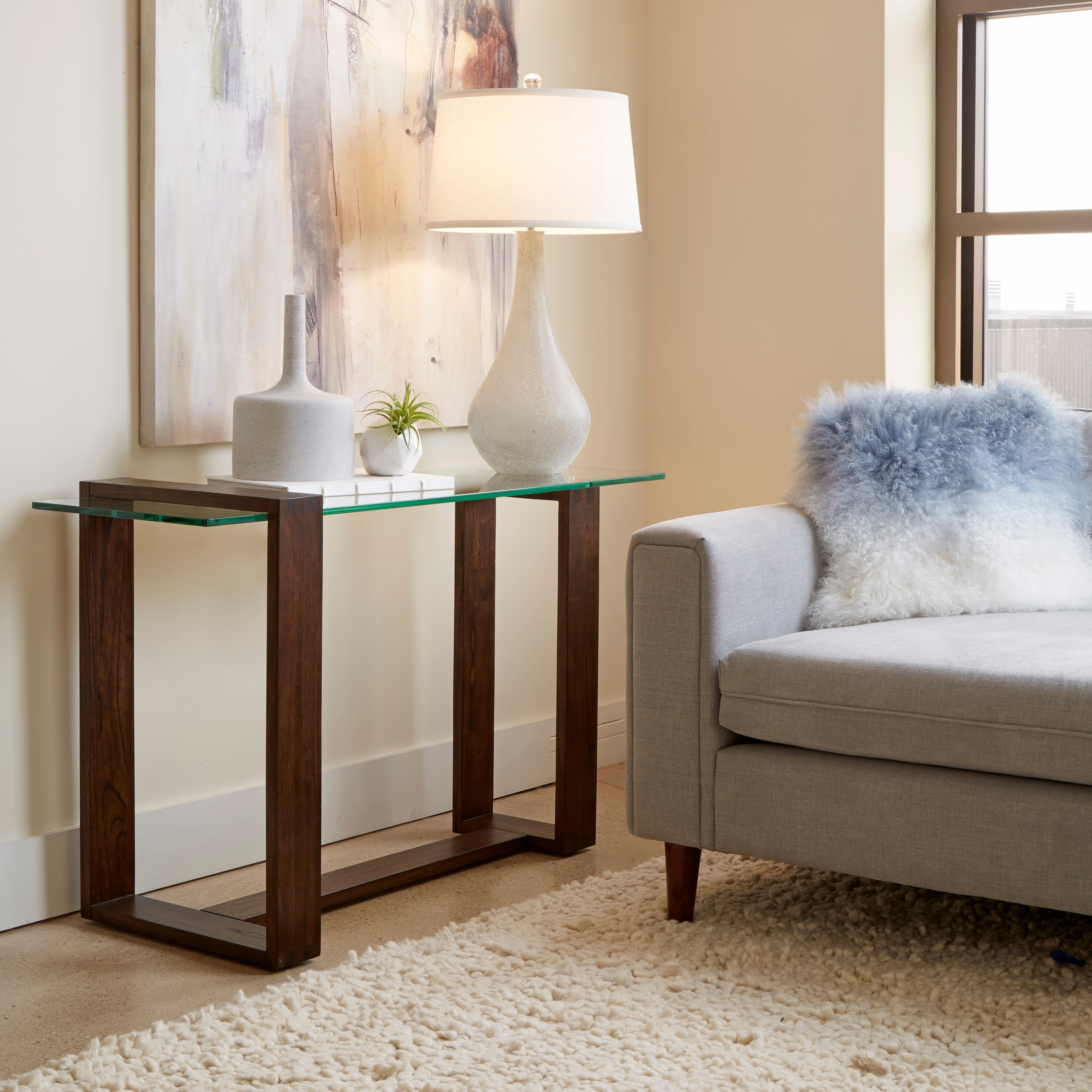 Bristow Modern Acorn Wood And Glass Entryway Sofa Table