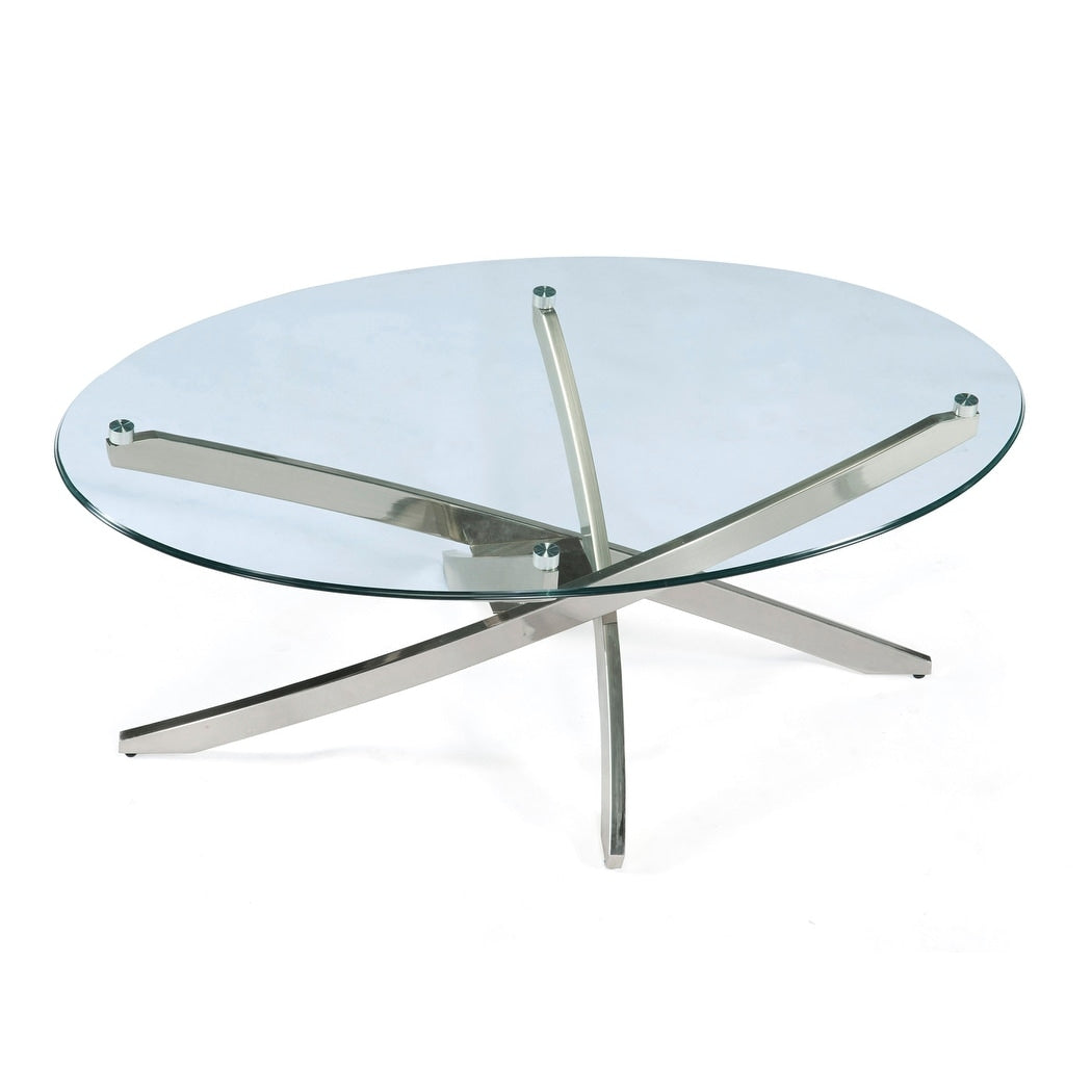 Zila Contemporary Brushed Nickel Oval Coffee Table With Glass Top