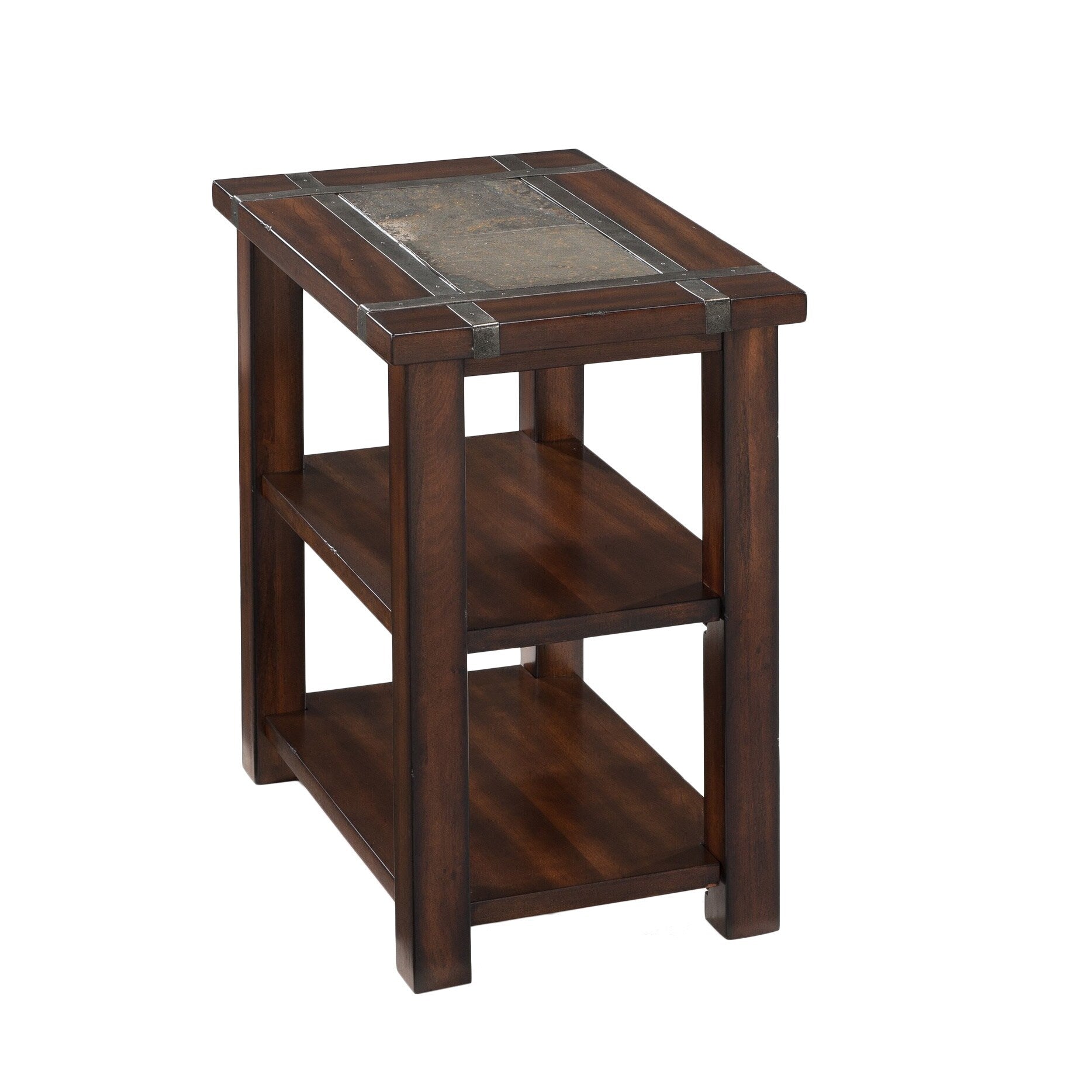 Roanoke Trasitional Rustic Cherry Chairside End Table With Slate Top