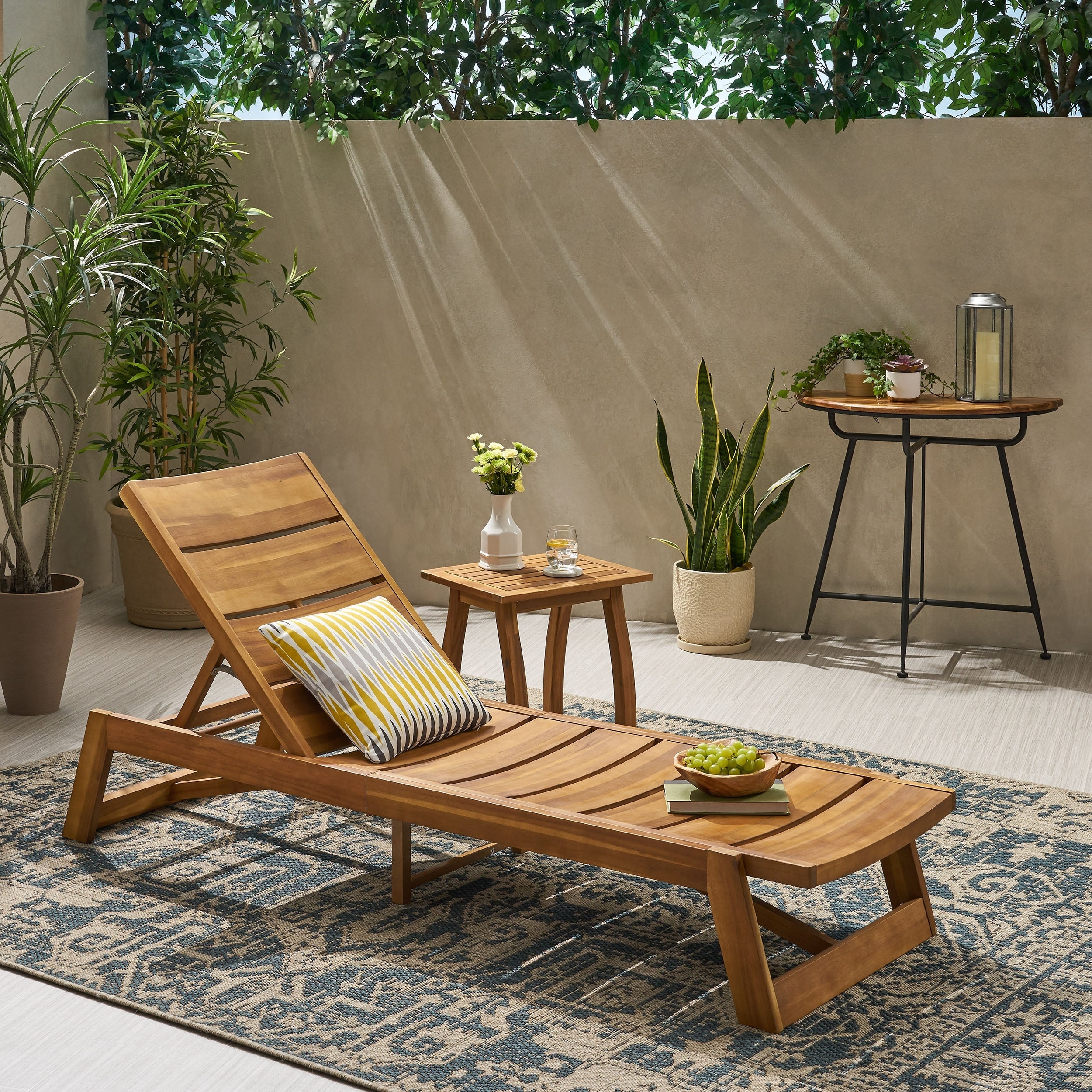 Mahalo Outdoor 2 Piece Acacia Wood Chaise Lounge Set With Side Table By Christopher Knight Home