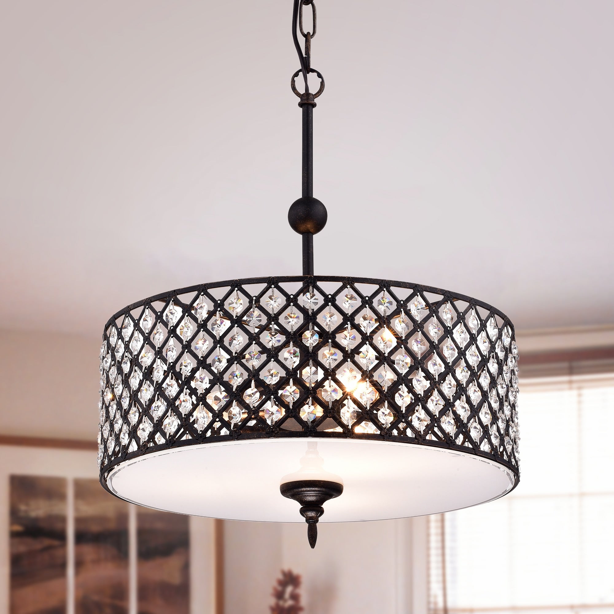 Mahav Antique Copper 3 Light Chandelier With Crystals