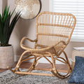Mahin Natural Rattan Rocking Chair Handwoven Wicker Accent Rocker With Curved Armrests And High Back Coastal Lounge Chair