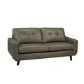 Maisie Mid Century Modern Moss Green Grey Top Grain Italian Leather Tufted Sofa