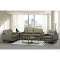 Maisie Mid Century Modern Moss Green Grey Top Grain Italian Leather Tufted Sofa Loveseat And Chair