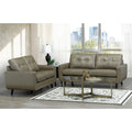 Maisie Mid Century Modern Moss Green Grey Top Grain Italian Leather Tufted Sofa And Loveseat