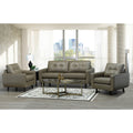 Maisie Mid Century Modern Moss Green Grey Top Grain Italian Leather Tufted Sofa And Two Chairs