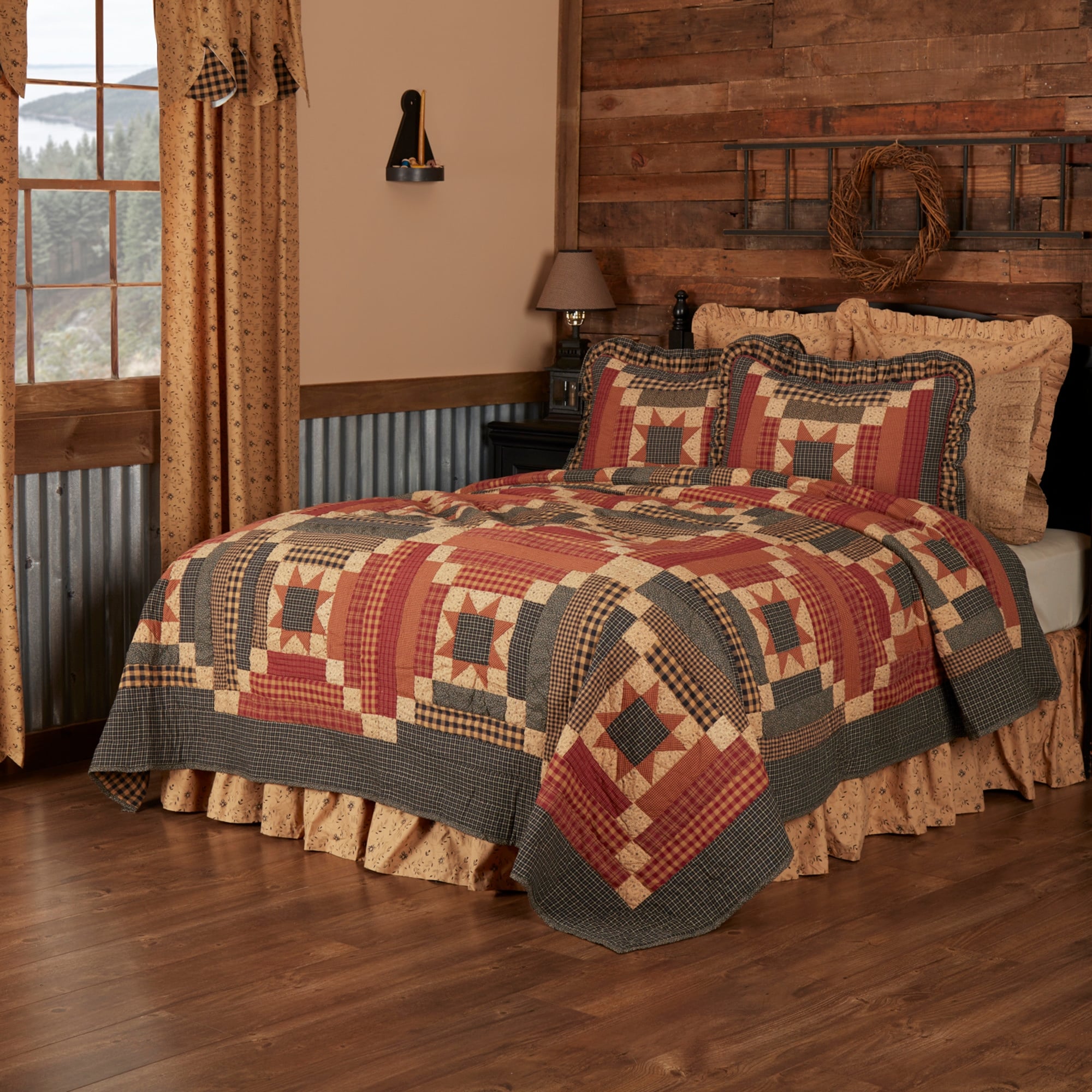 Tan Primitive Bedding Cobblestone Quilt Cotton Patchwork