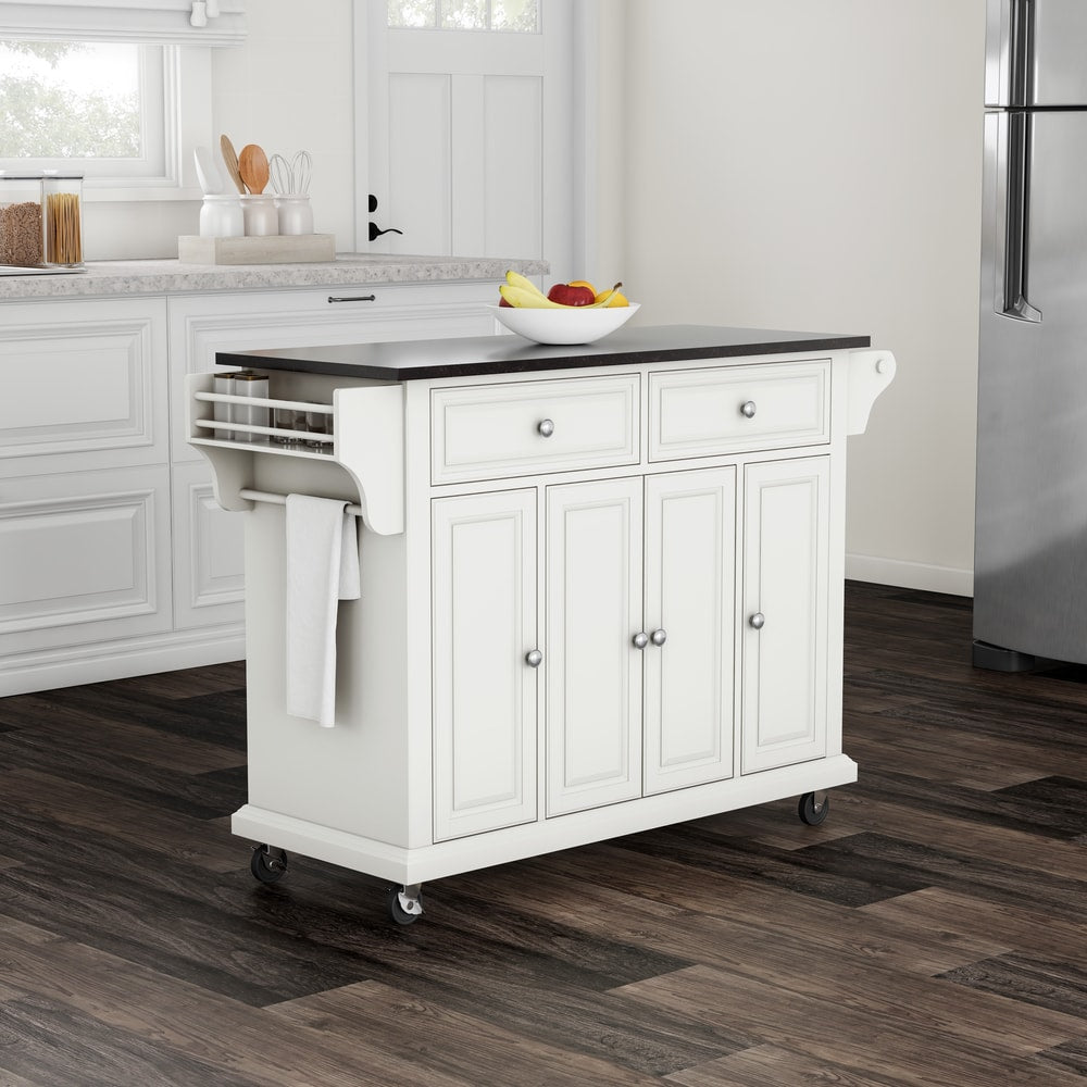 Copper Grove Tillebrook Solid Black Granite Top Kitchen Cart Island In White Finish