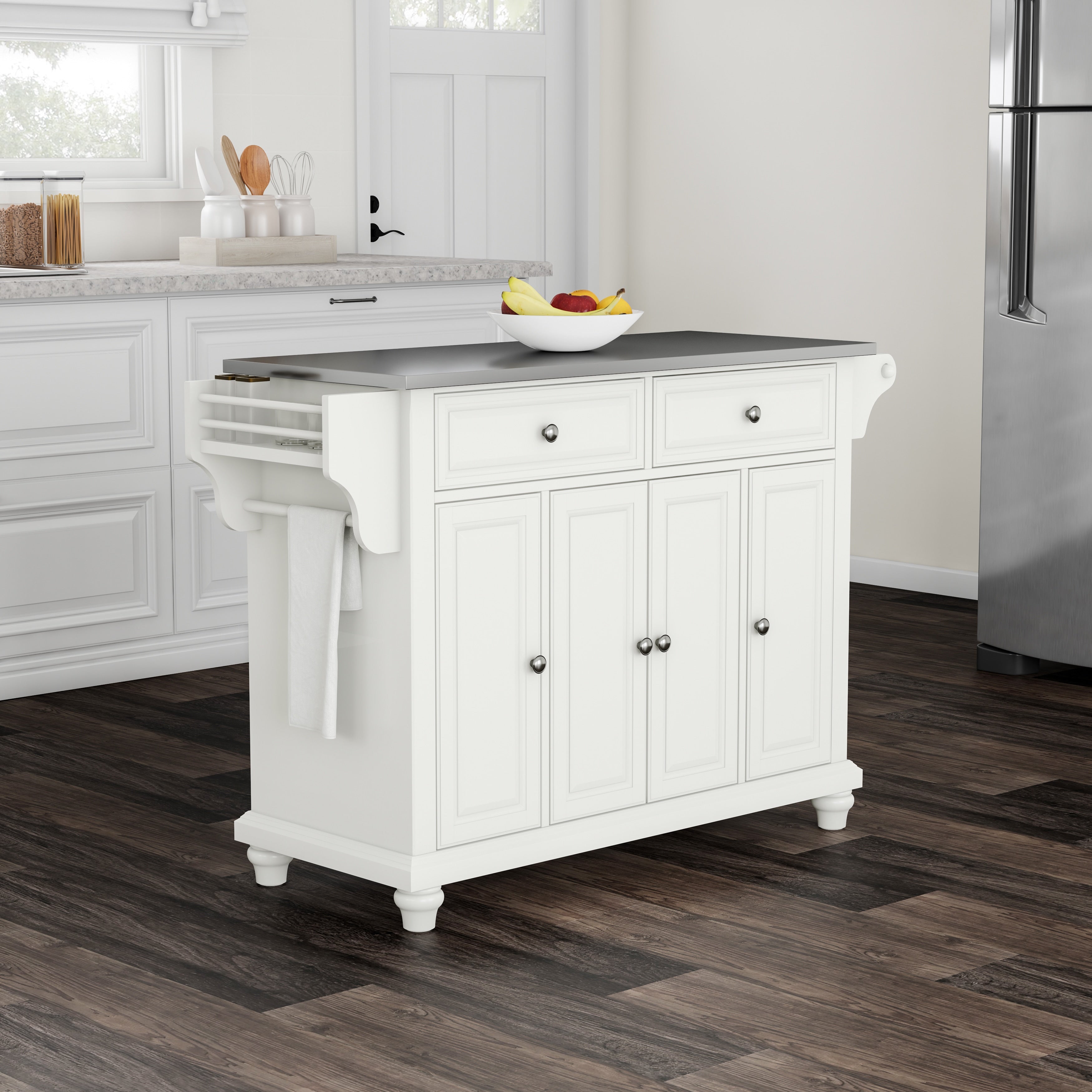 Copper Grove Goulais Stainless Steel Top Kitchen Island In White Finish