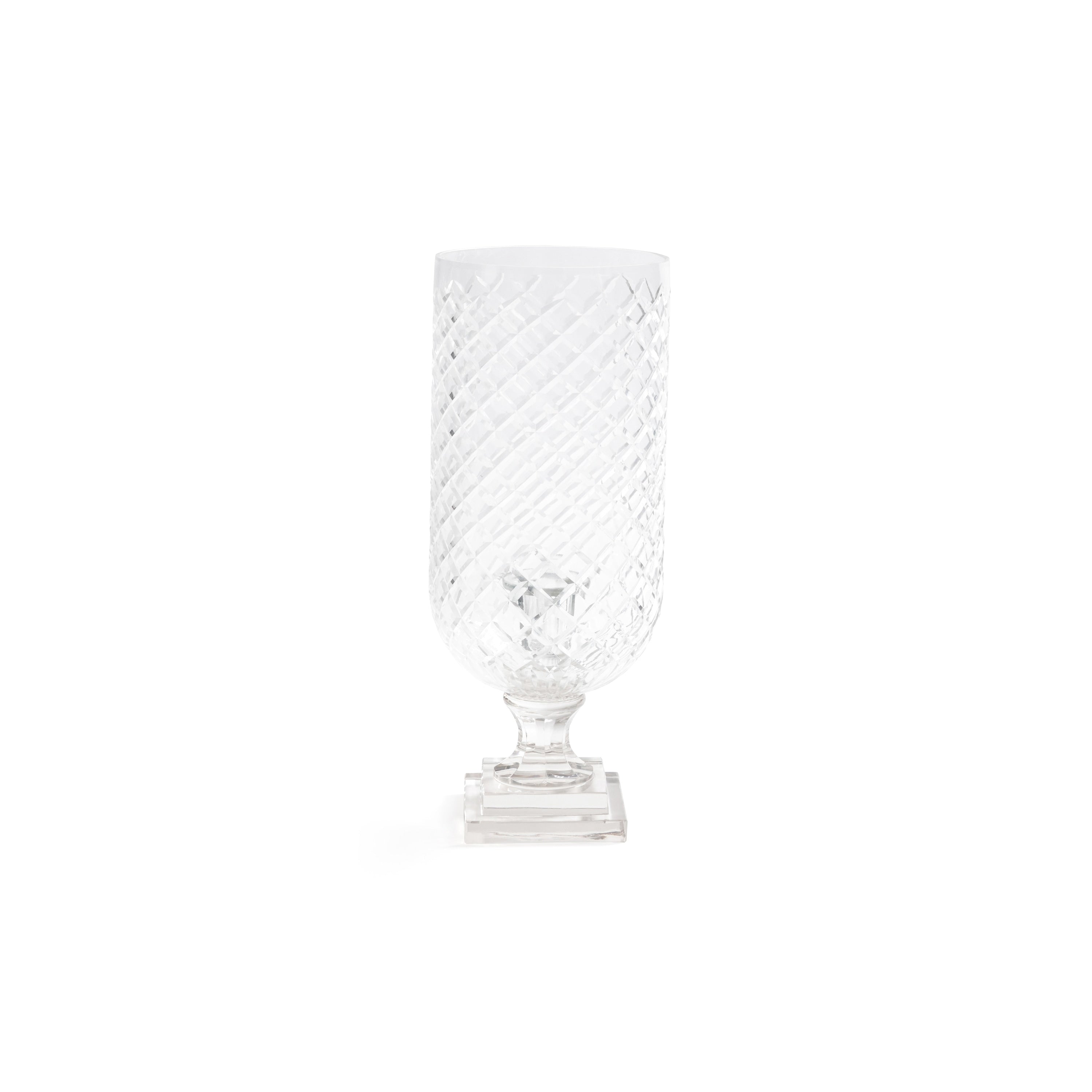 Maison De Verre Diamond Cut Glass Hurricane Taper Holder Clear
