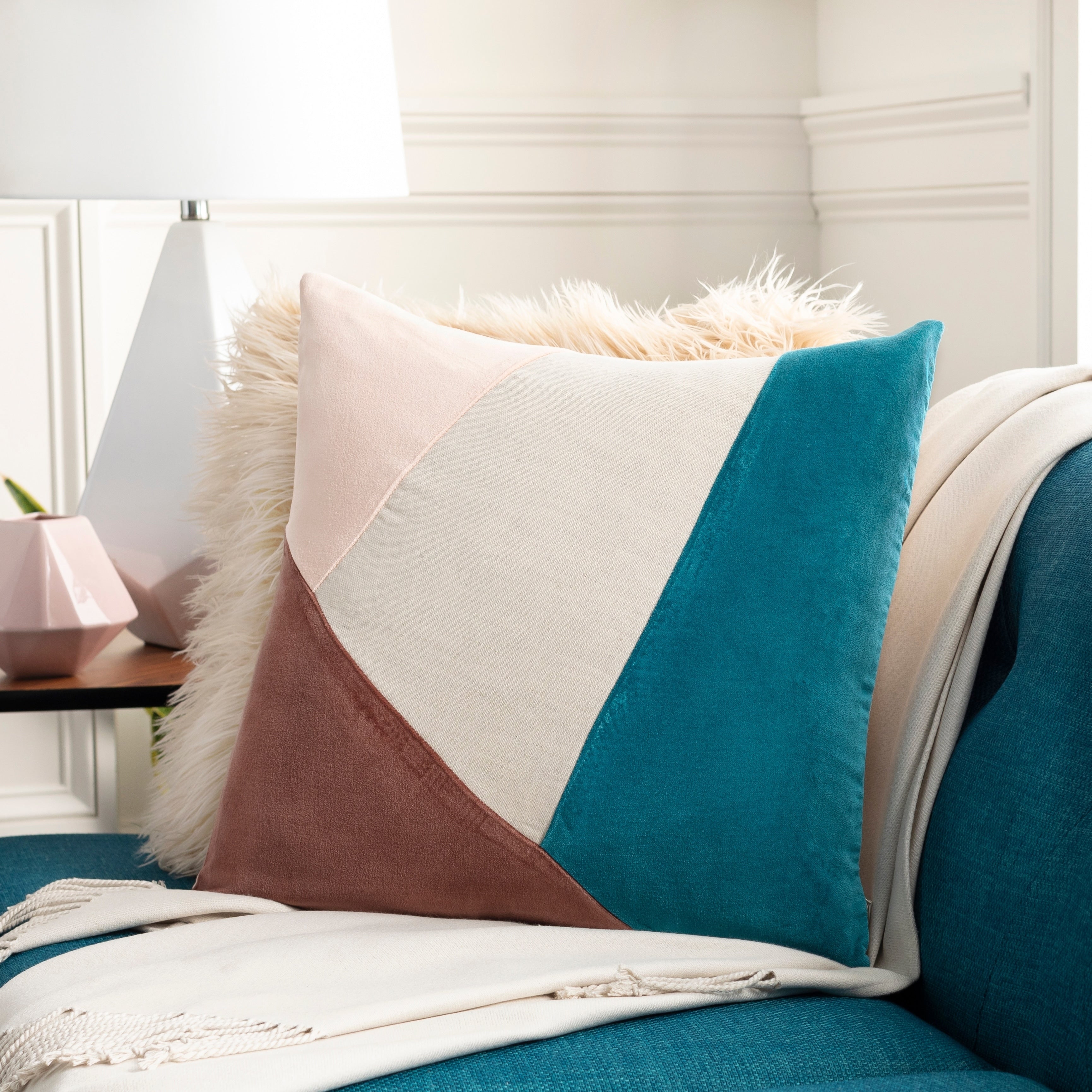 Maiti Cotton Velvet Colorblock 20 Inch Throw Pillow