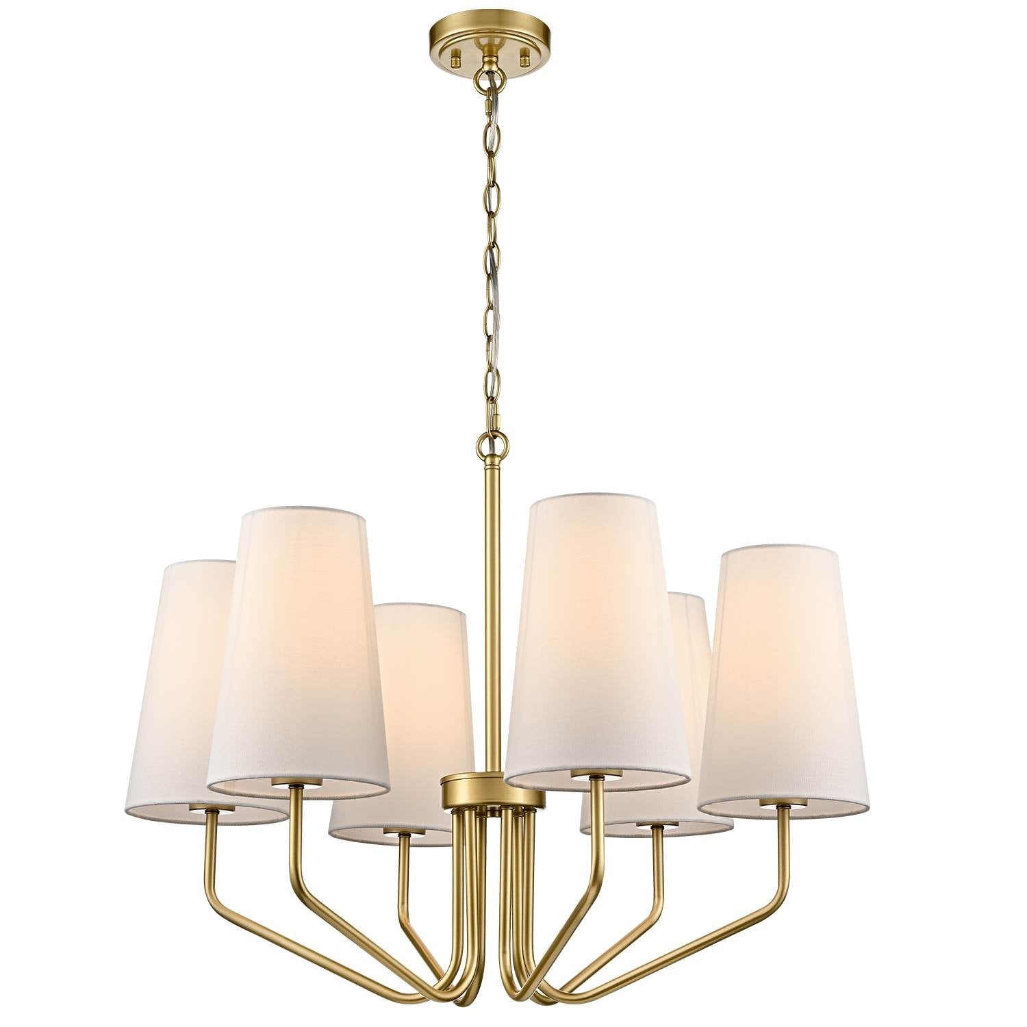 Majorca Modern Brass Fabric Shade Pendant Light Fixture 6 Light