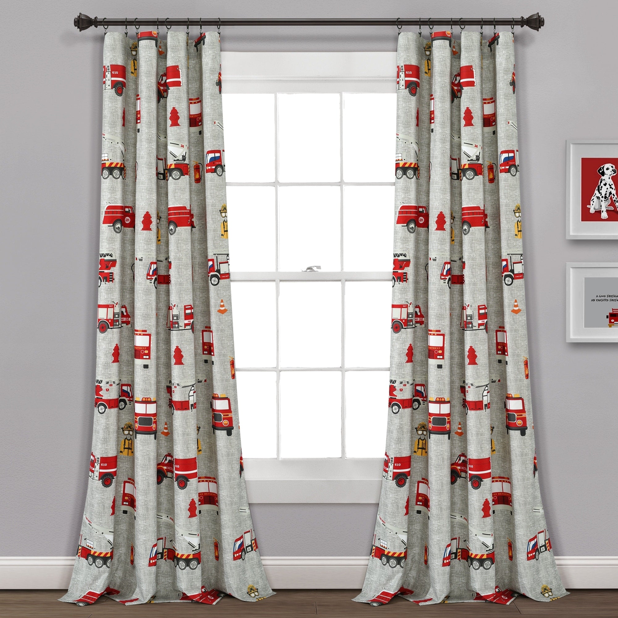 Make A Wish By Lush Decor Fire Truck Window Curtain Panel Pair 84 X 52