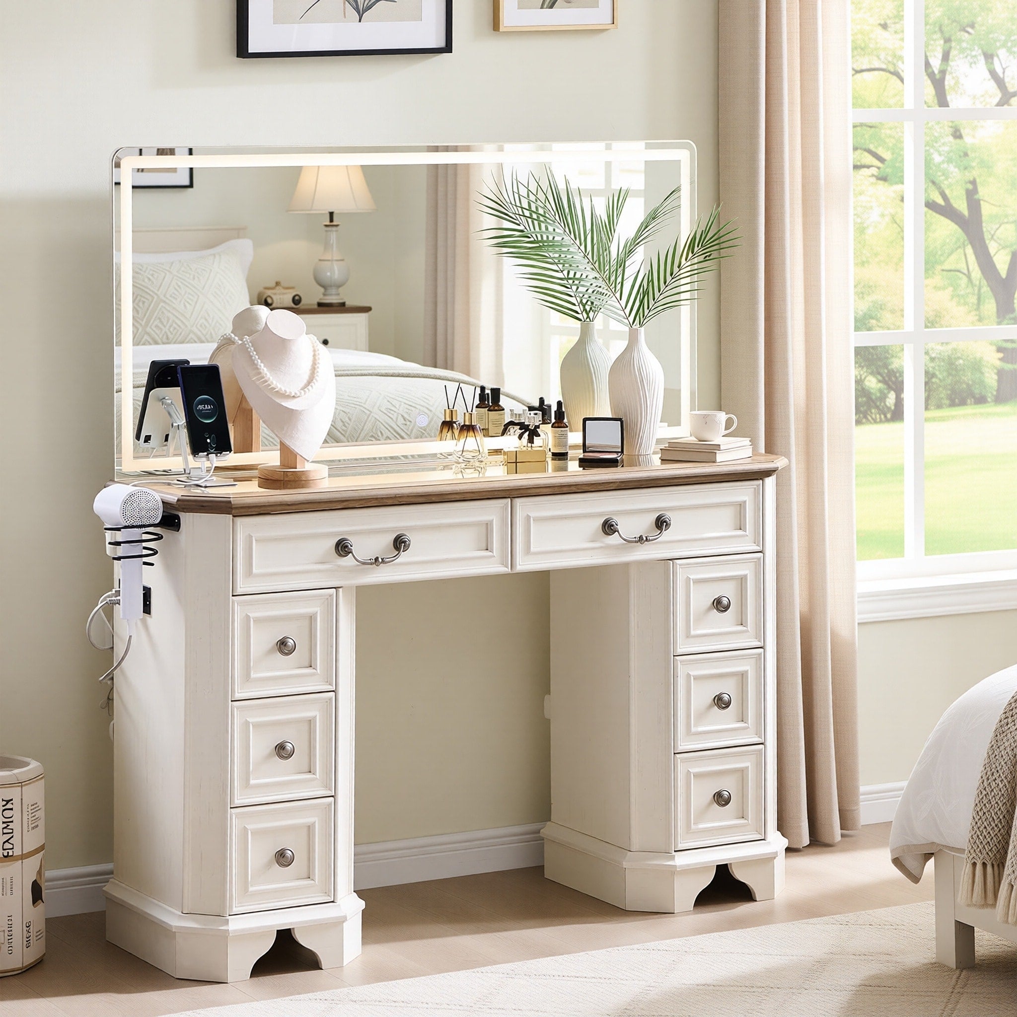 Makeup Vanity Desk With Hd Lighted Mirror Vanity Table With 8 Drawers