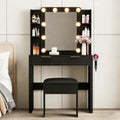 Makeup Vanity Desk With Hollywood Bulbs Fluted Dressing Table With Charging Station Hairdryer Holder Padded Stool With Storage