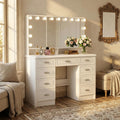 Makeup Vanity Desk With Lights And Mirror White Vanity Table With 9 Drawers Hollywood Lighted Vanity Desk Dressing Table