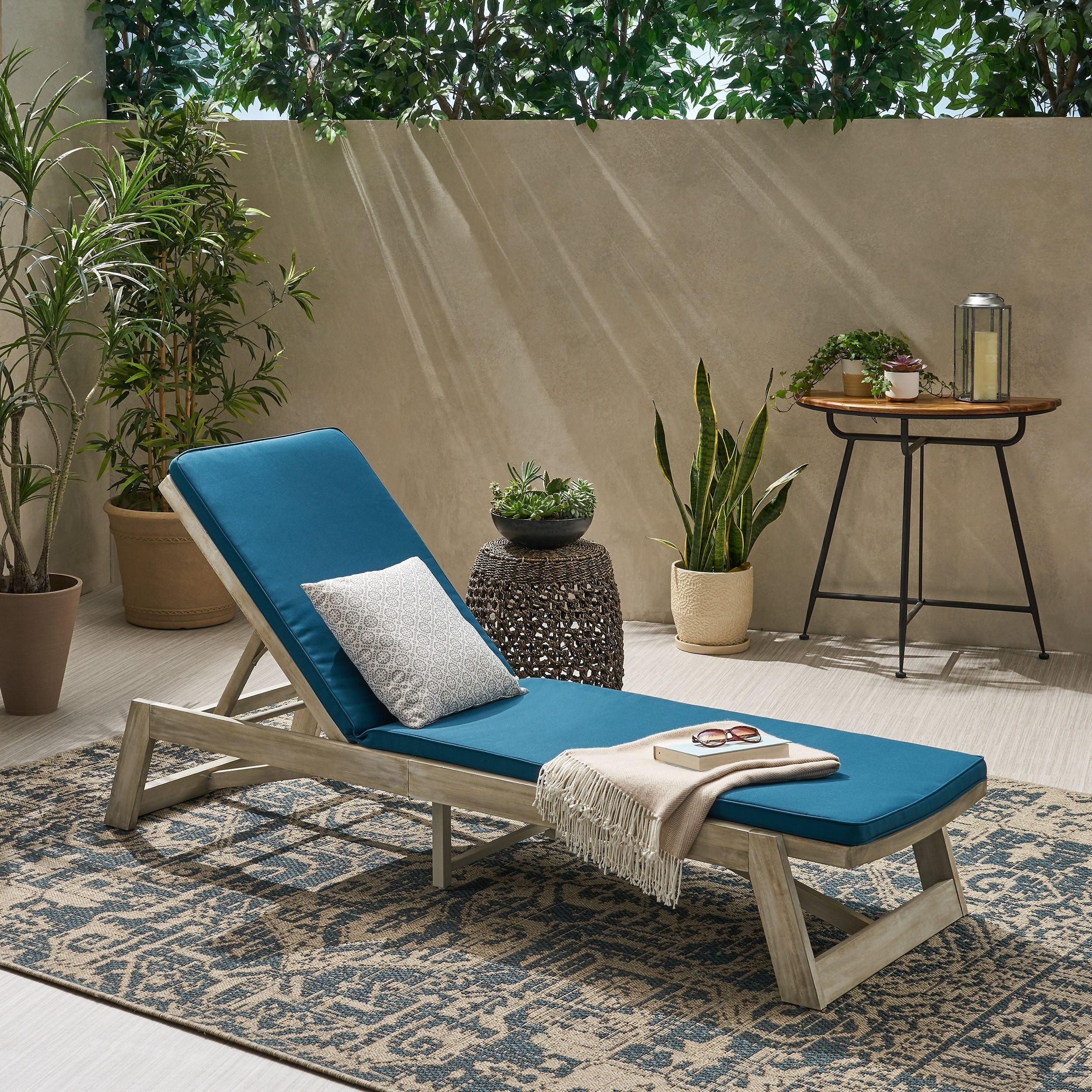 Maki Outdoor Acacia Wood Chaise Lounge And Cushion Set By Christopher Knight Home