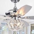 Makore Chrome 52 Inch Lighted Ceiling Fan With Crystal Shade Includes Remote And Light Kit