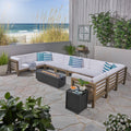 Malawi Outdoor 12 Piece U Shaped Acacia Wood Sectional Sofa Set With Fire Pit By Christopher Knight Home
