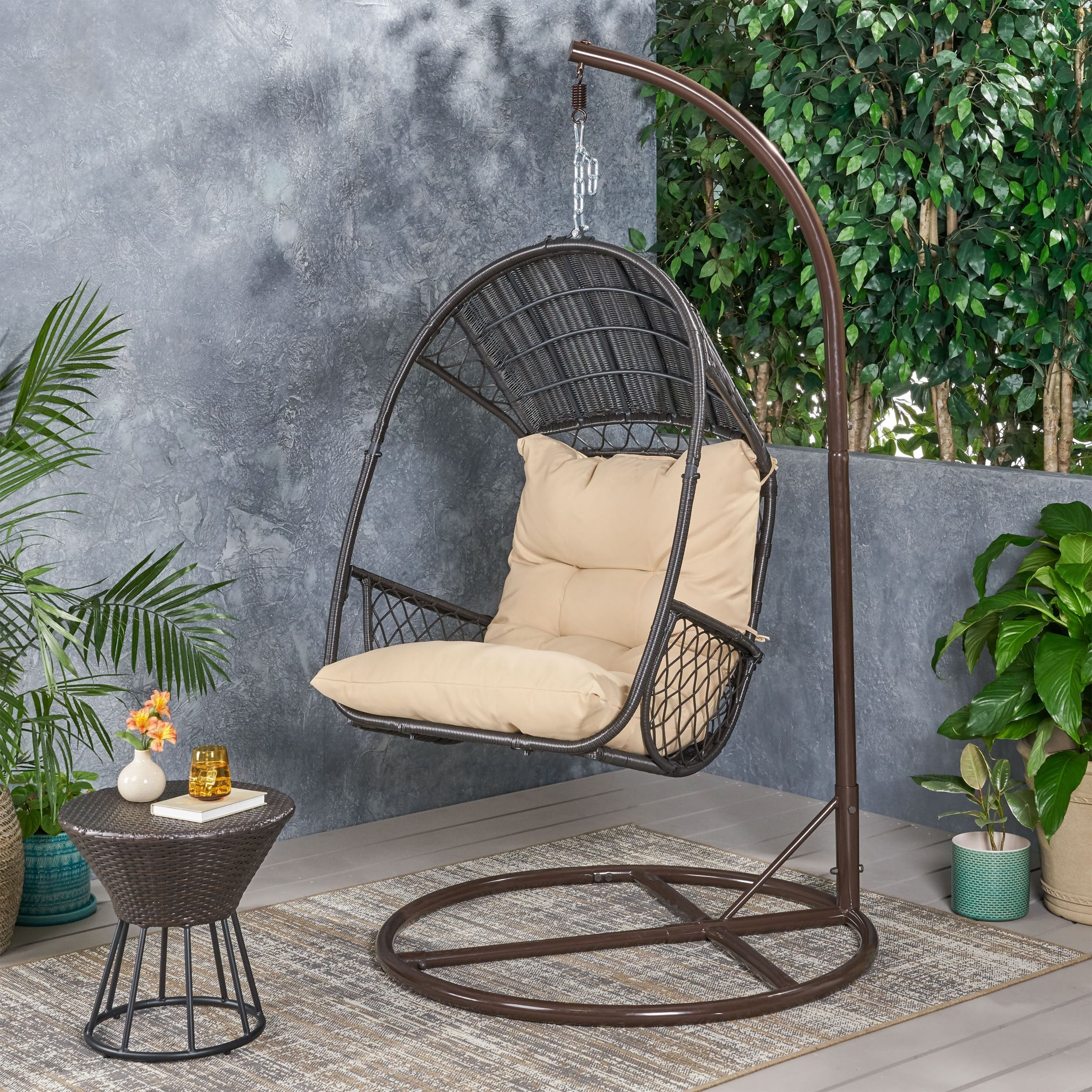 Malia Wicker Hanging Chair With Stand By Christopher Knight Home