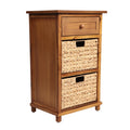 Malibu 26 In. H Rustic Handcrafted Acacia Wood Accent Storage Nightstand With Drawer And 2 Water Hyacinth Woven Baskets