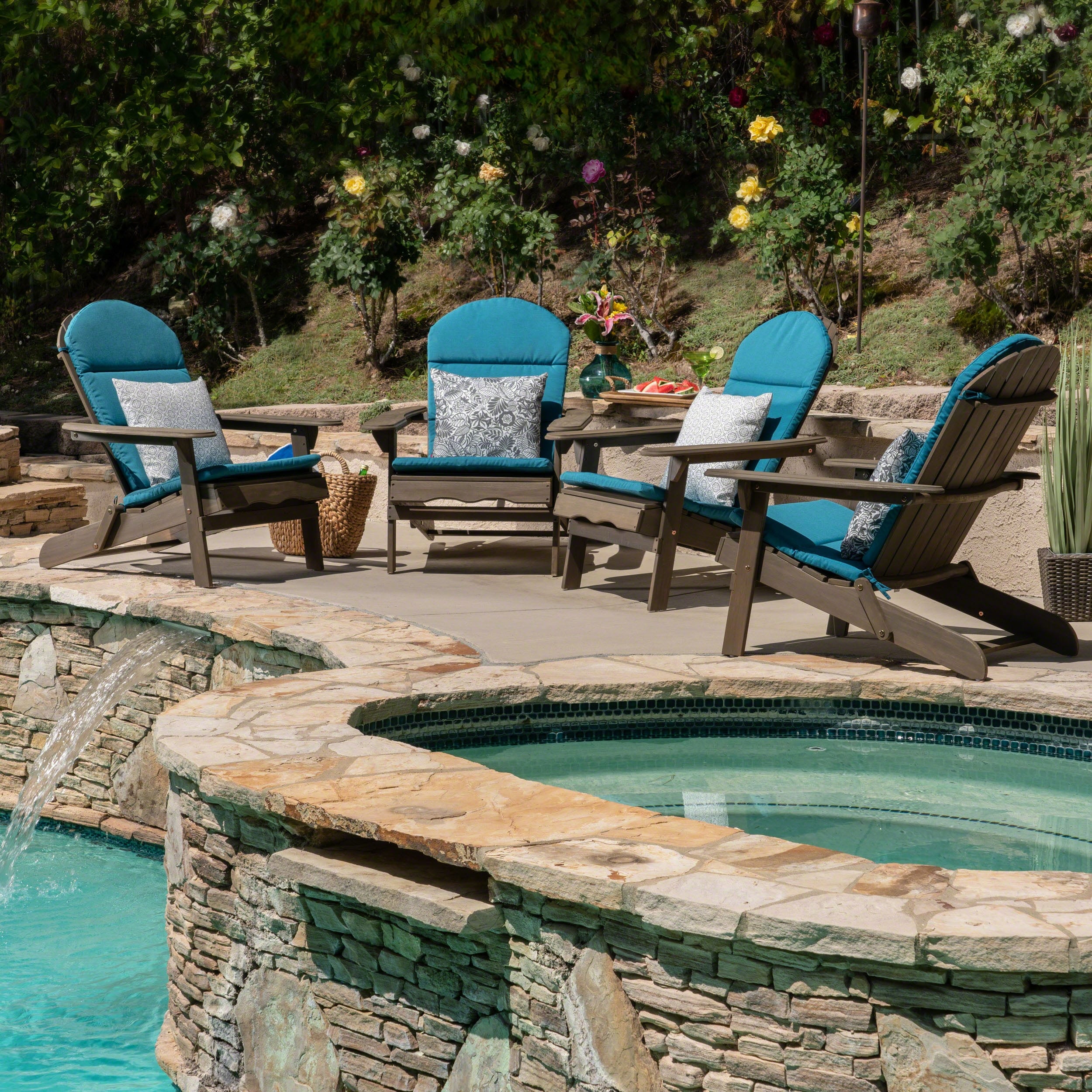 Malibu Outdoor Acacia Adirondack Chairs With Cushions Set Of 4 By Christopher Knight Home