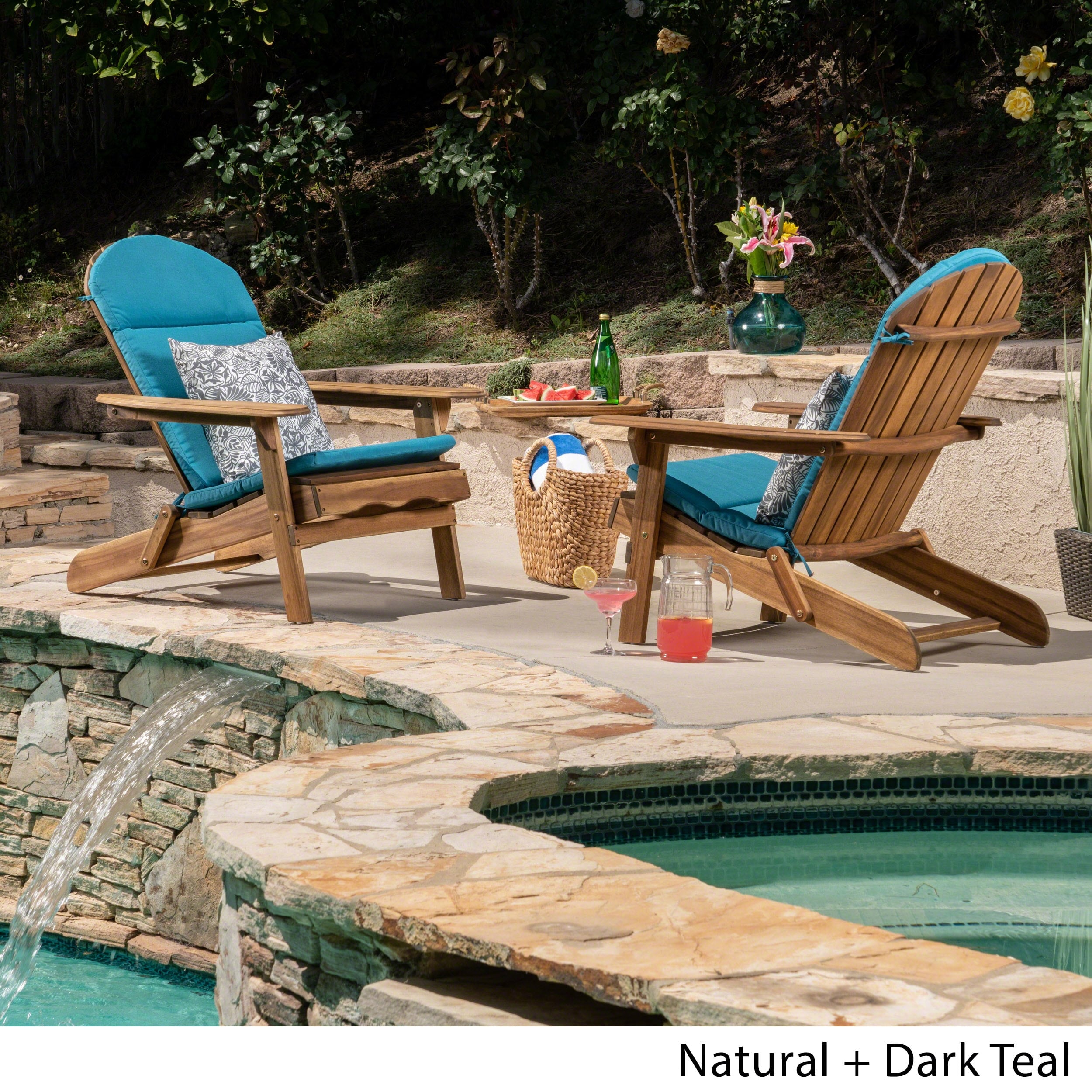 Malibu Outdoor Acacia Adirondack Chairs With Cushions Set Of 2 By Christopher Knight Home