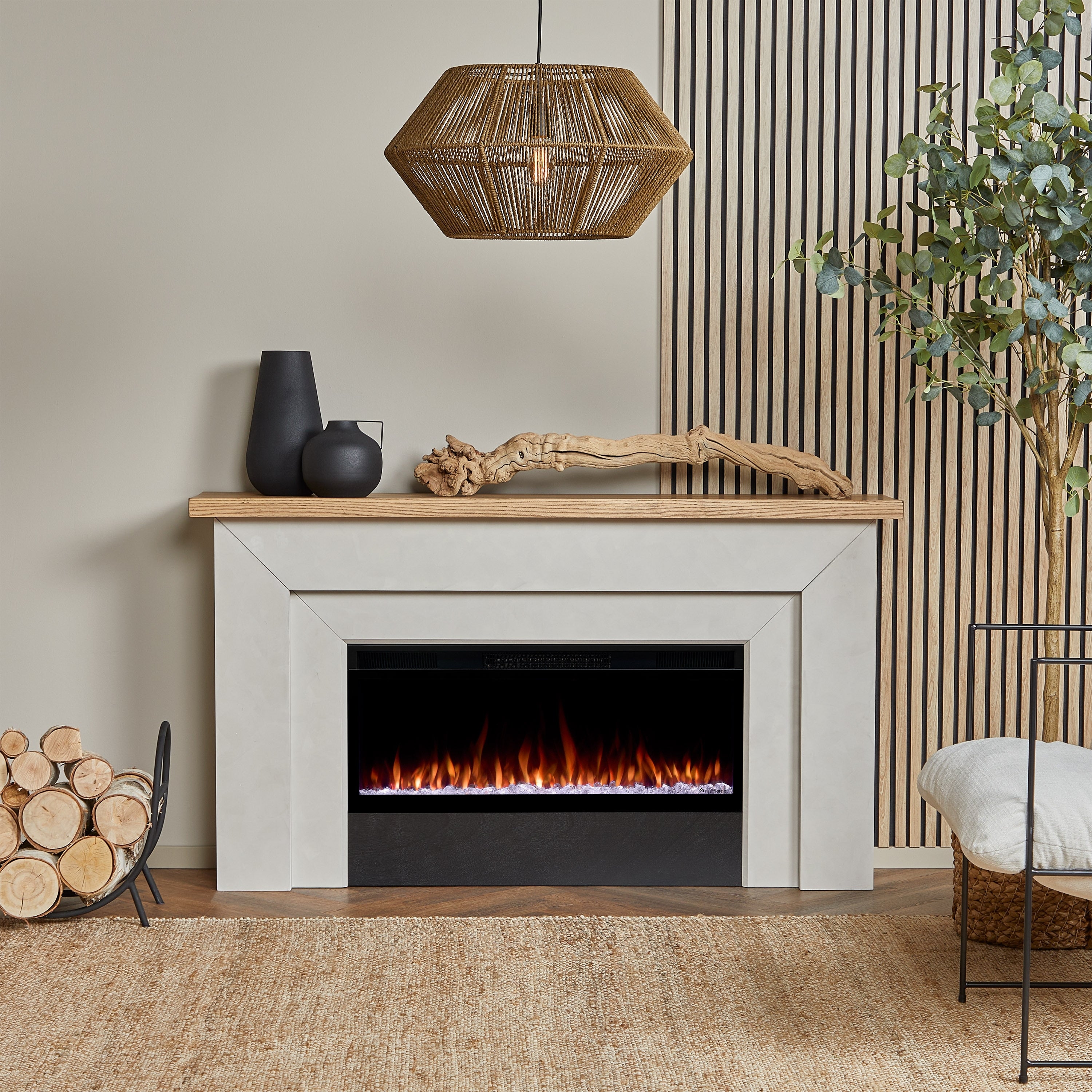 Malie 68 Smart Landscape Electric Fireplace In Venetian Gray By Real Flame