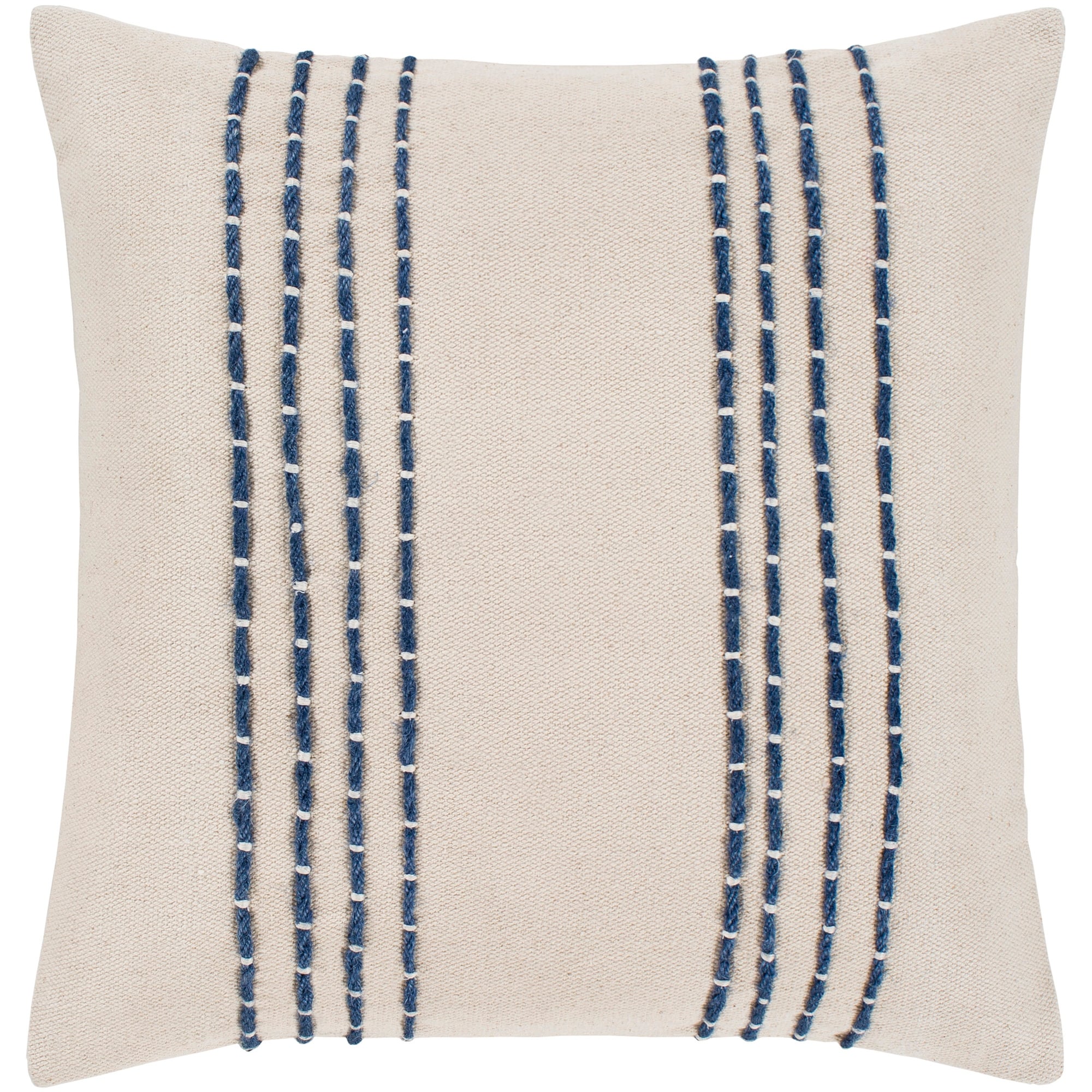 Malik Cream Navy Hand Embroidered Feather Down Throw Pillow 20 X 20