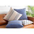 Malik Cream Navy Hand Embroidered Throw Pillow Cover 22 X 22