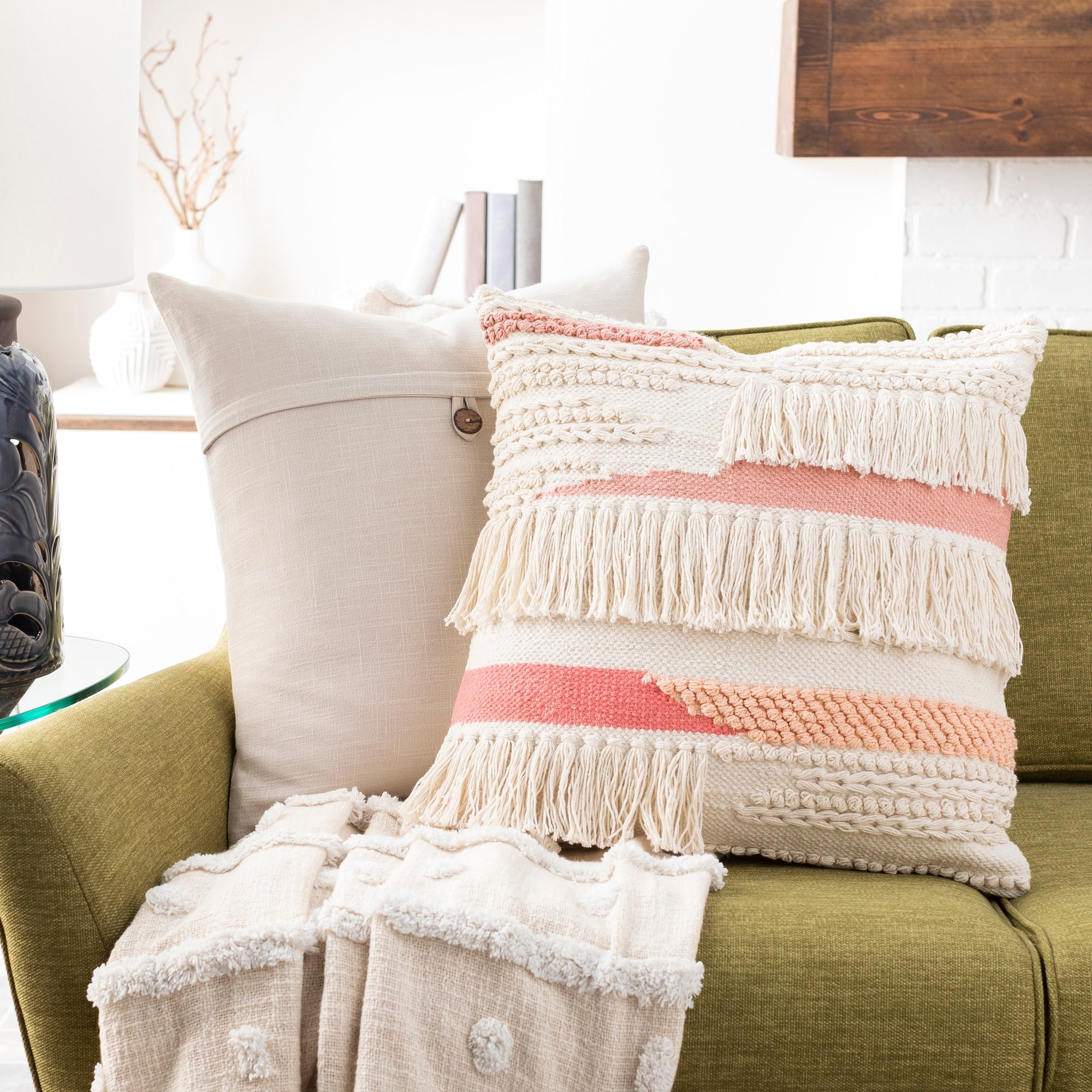 Malin Hand Woven Boho Fringe 2 Inch Throw Pillow Cover