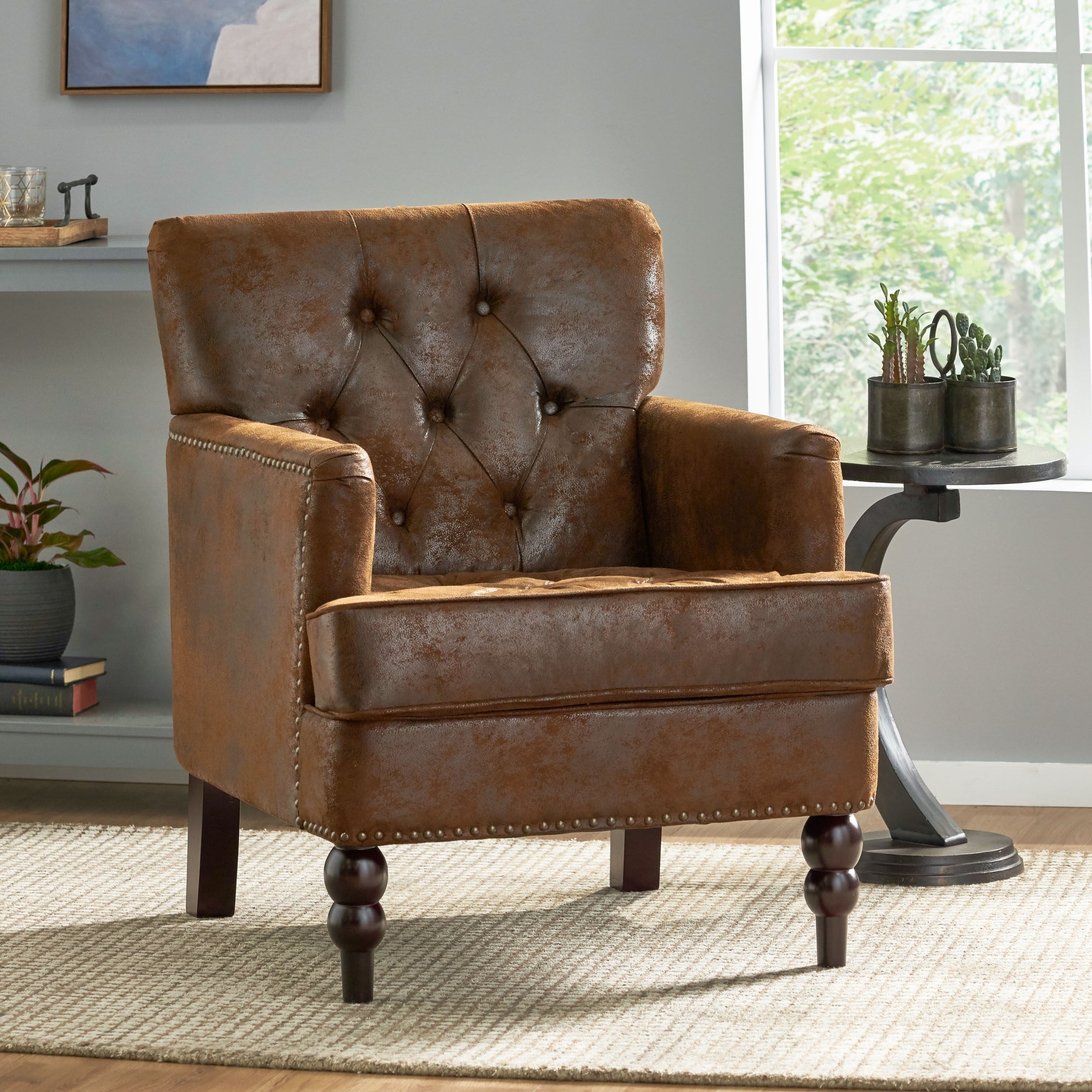 Malone Brown Tufted Club Chair By Christopher Knight Home