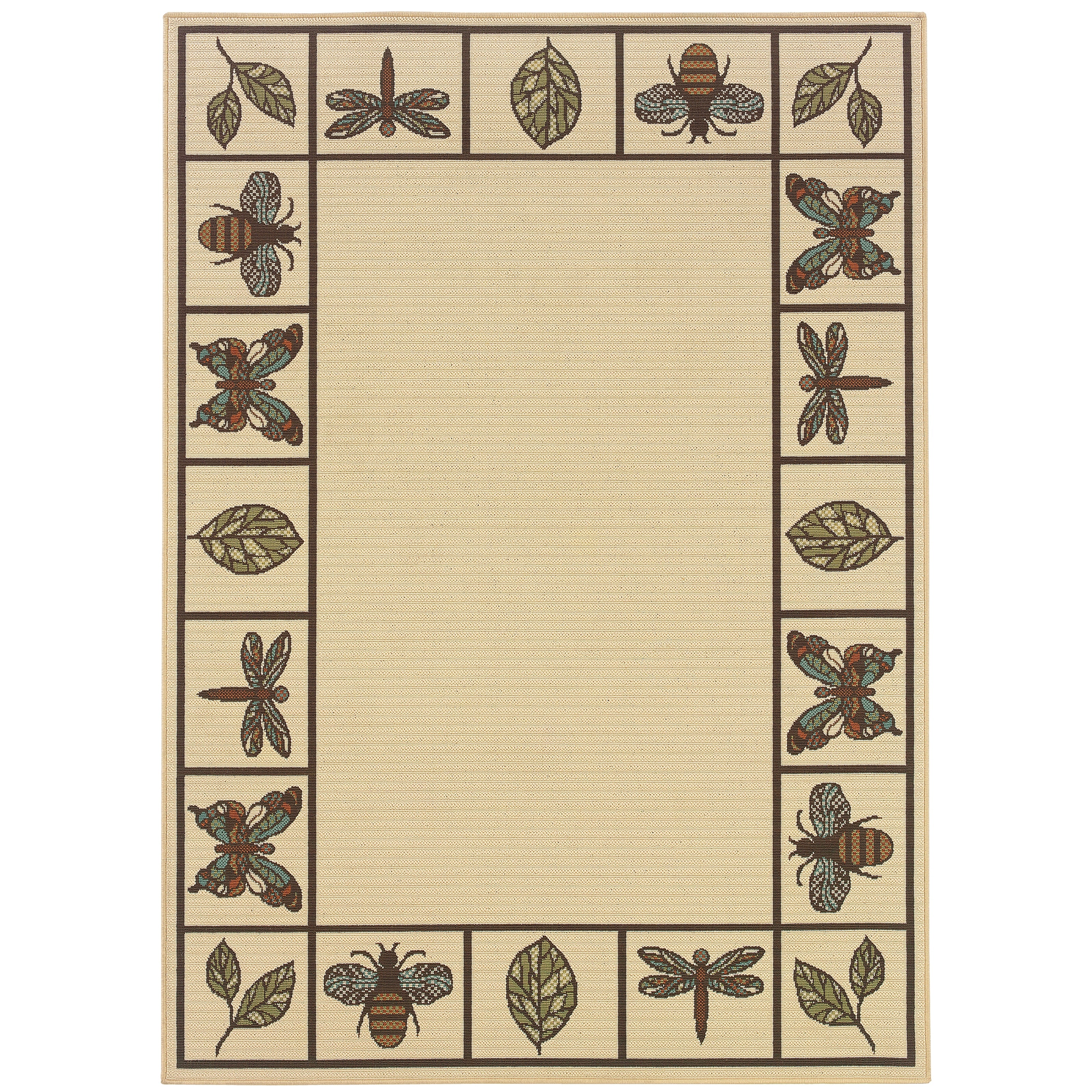 Botanical Ivory Brown Indoor Outdoor Area Rug 710 Round 710 Round