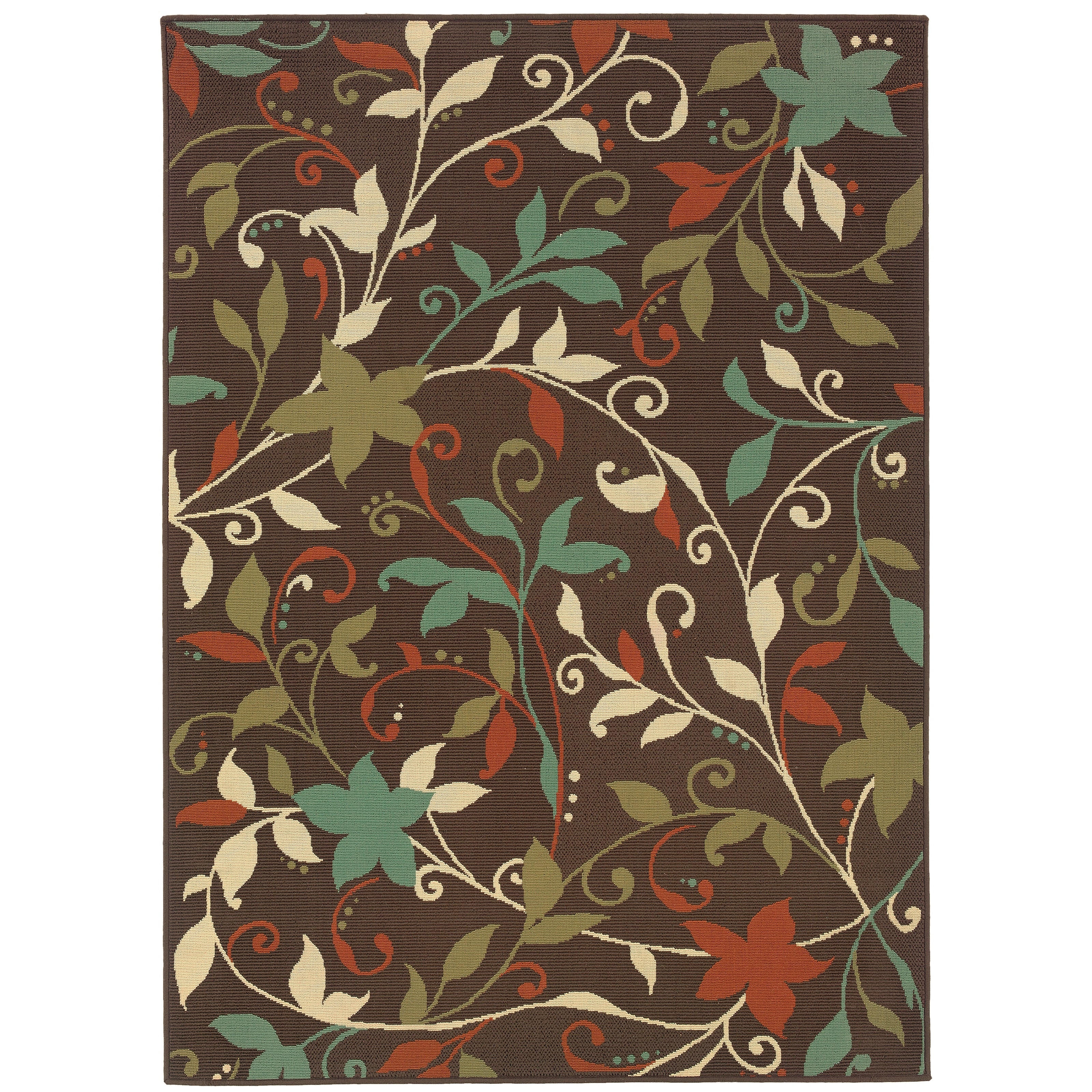 Stylehaven Floral Brown Green Indoor Outdoor Area Rug 53X76 53 X 76