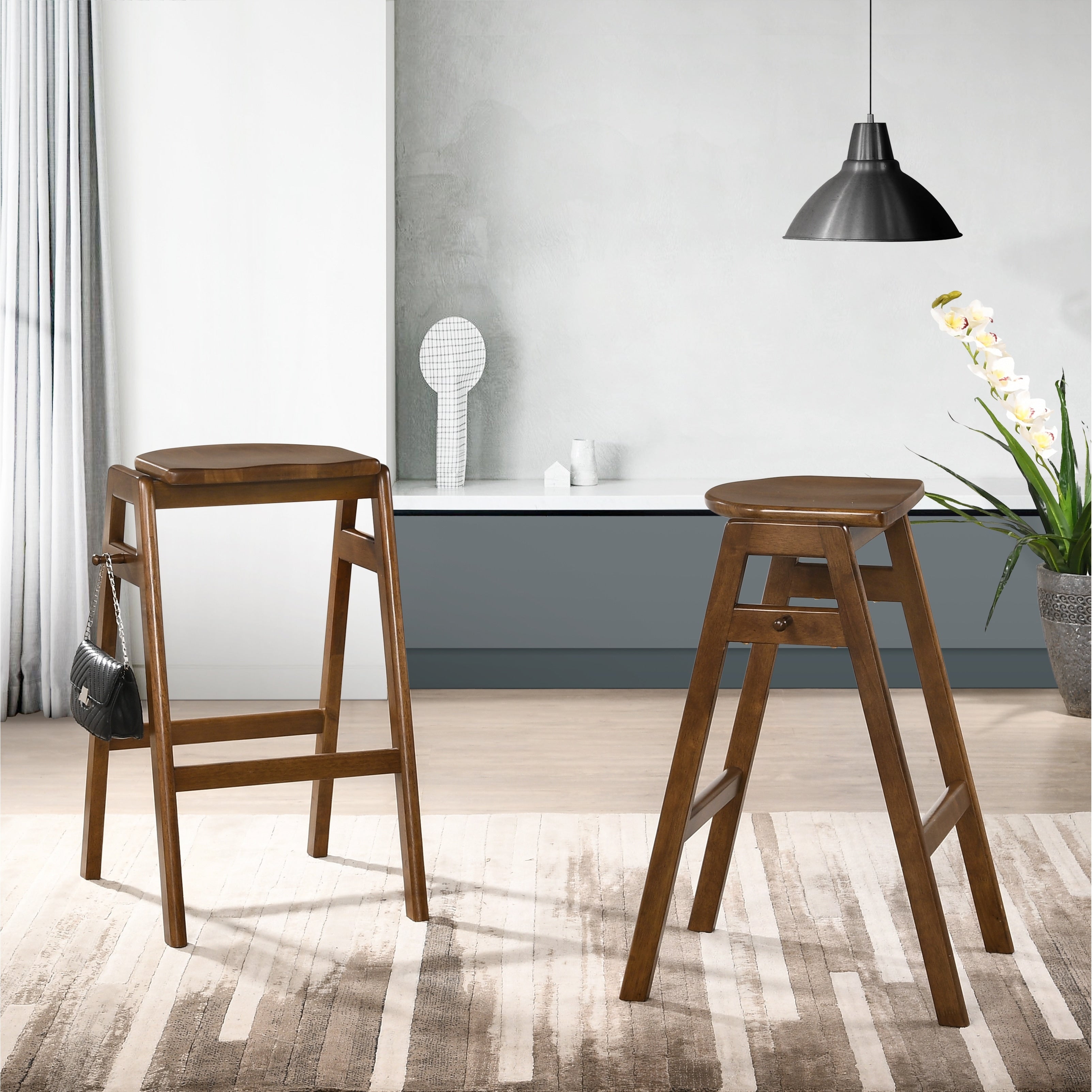 Malvern Mid Century Modern Wood Stackable Barstools Set Of 2