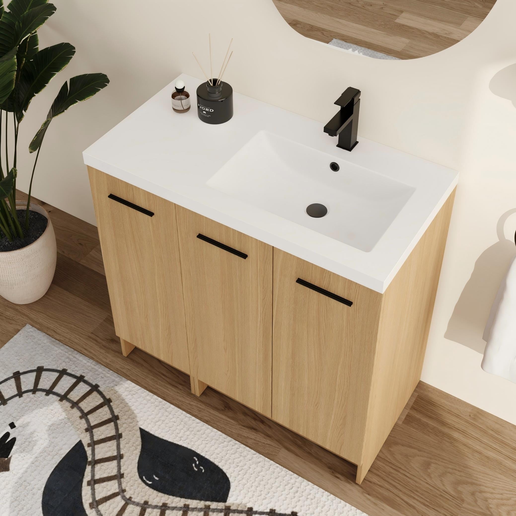 Malwee 24 36 48 Bathroom Vanity With Sink Freestanding Vanity With Soft Close Door Drawer And Adjustable Shelf