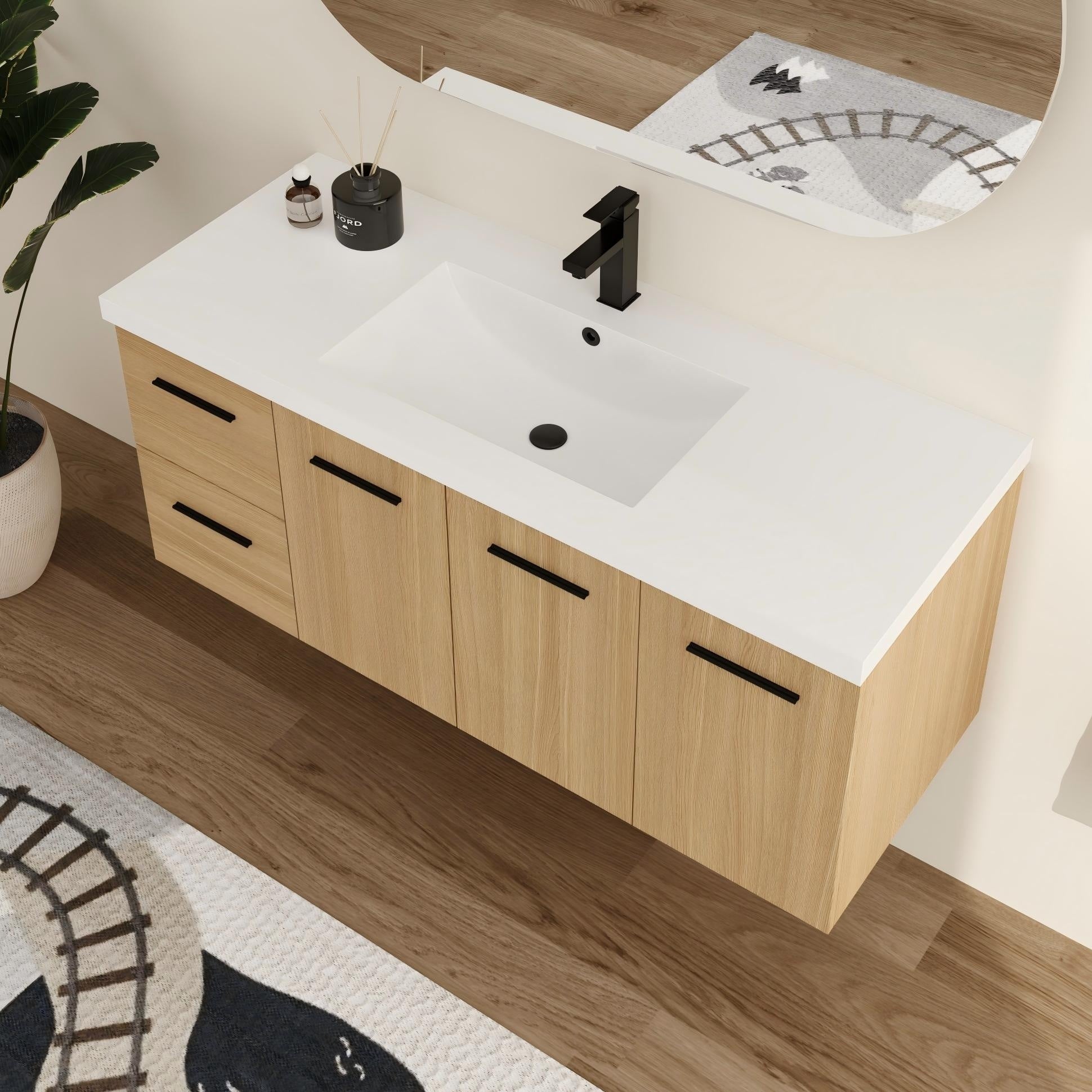 Malwee 24 36 48 Floating Bathroom Vanity With Sink Wall Mounted Bathroom Vanity With Soft Close Door Drawer And Shelf