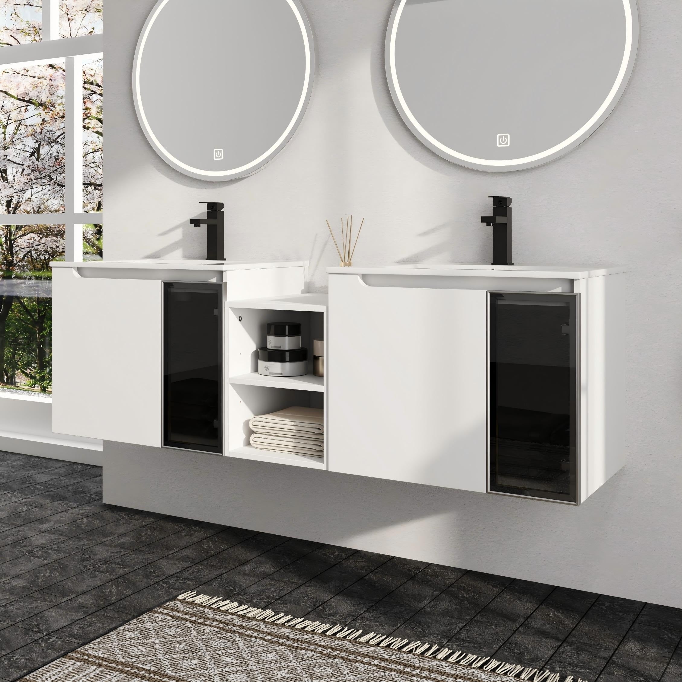 Malwee 36 42 48 54 60 72 84 Inch Floating Bathroom Vanity With Sink Wall Mounted Bathroom Vanity With Soft Close Door And Shelf