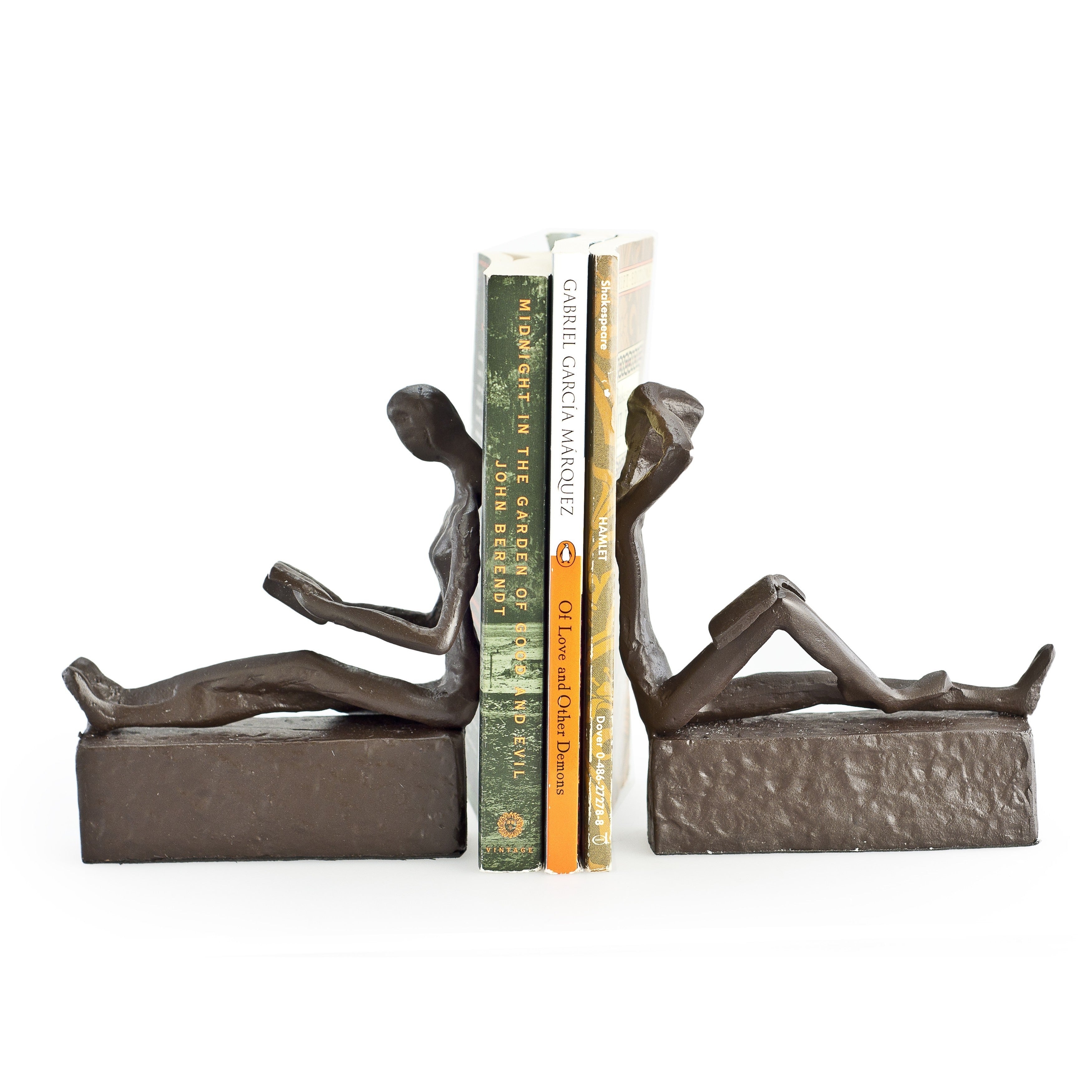 Man Woman Reading Metal Bookend Set