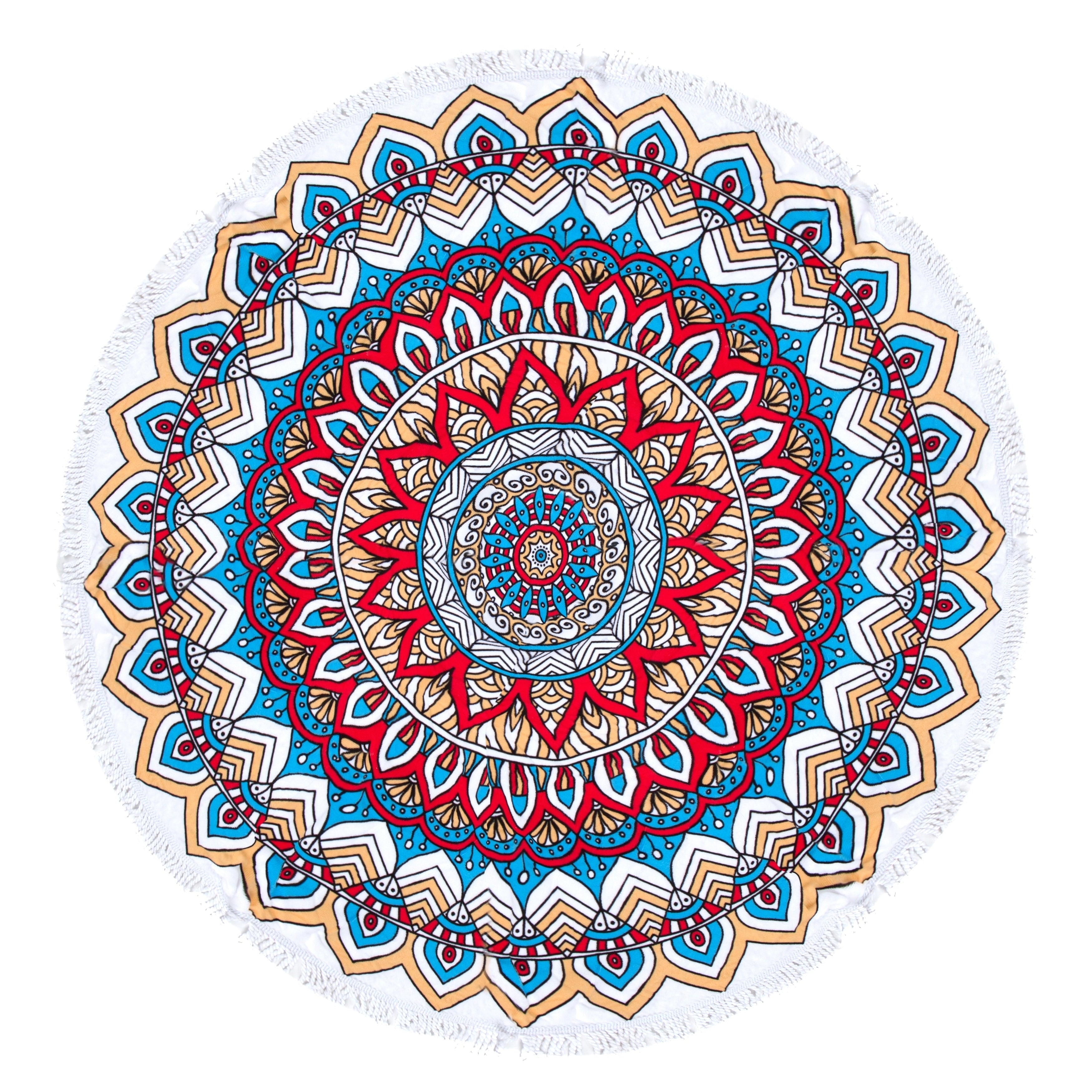 Mandala Round Beach Towel Circle Beach Towel With Fringe Red Blue