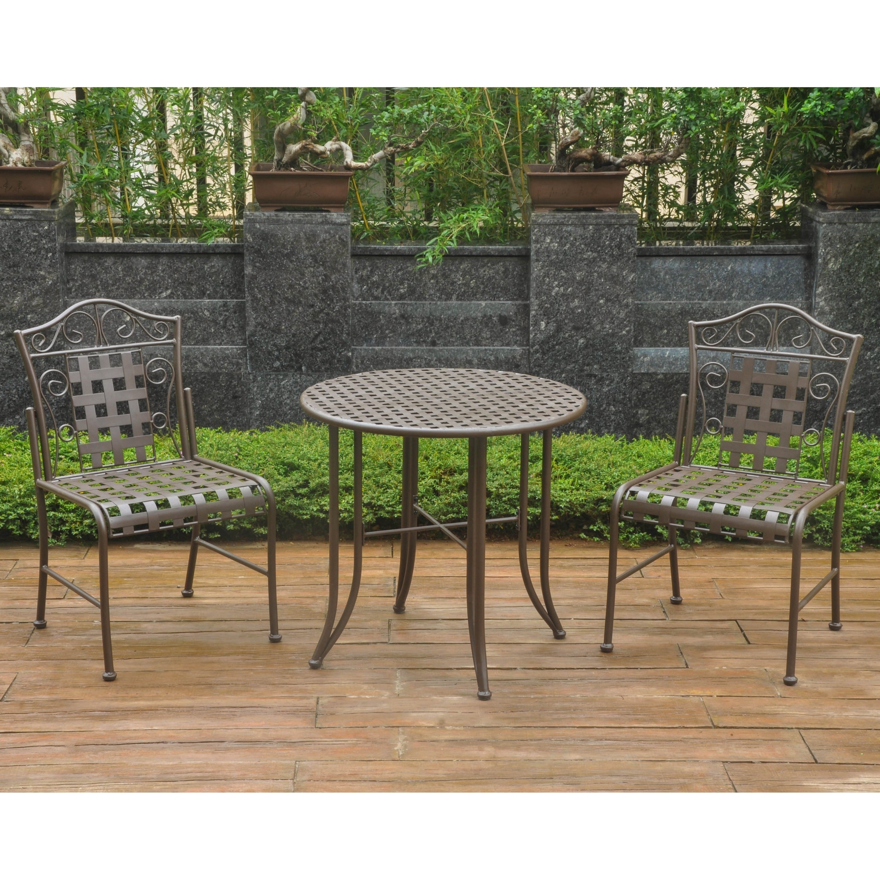 International Caravan Mandalay 3 Piece Iron Patio Bistro Set