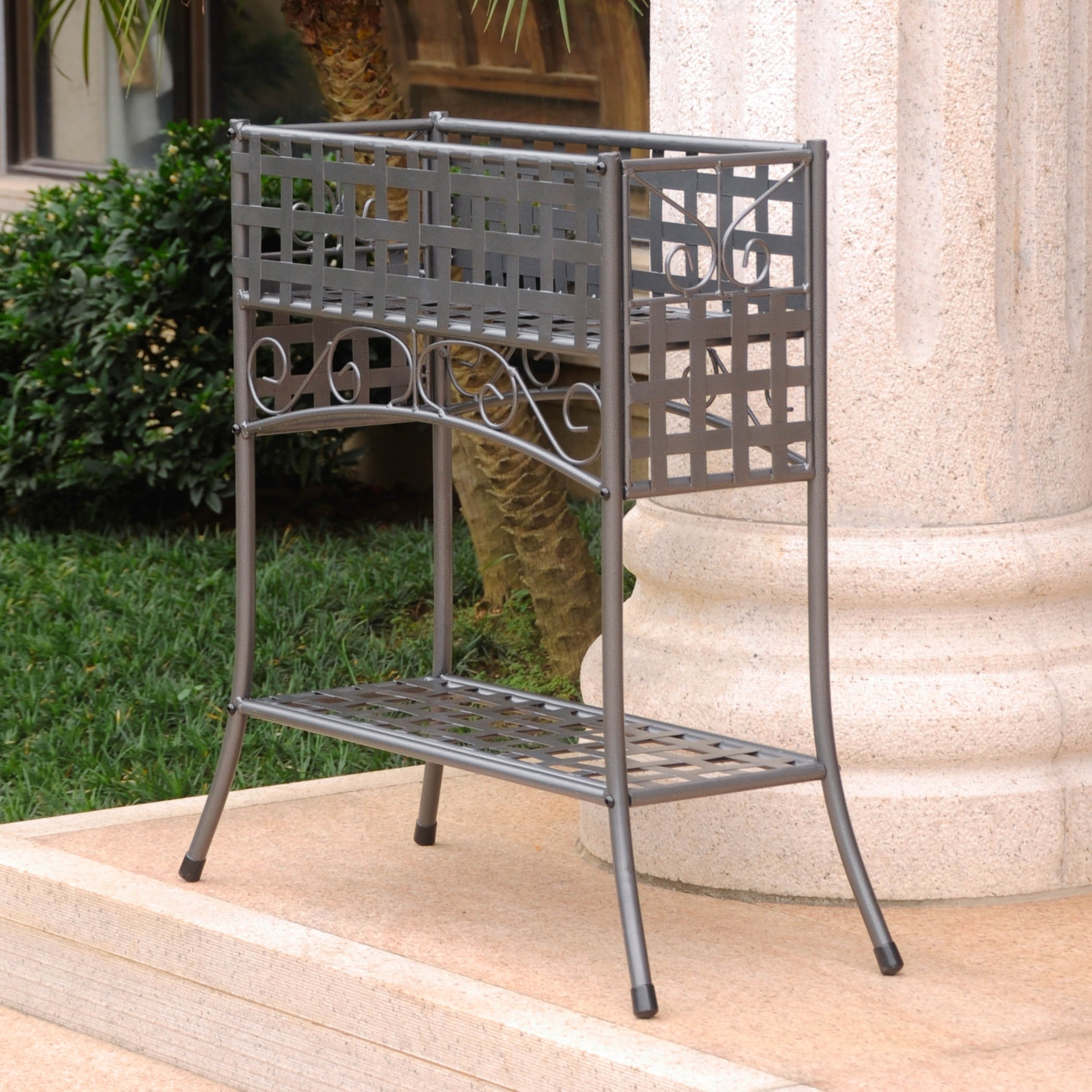 International Caravan Rustic Iron Rectangular Plant Stand