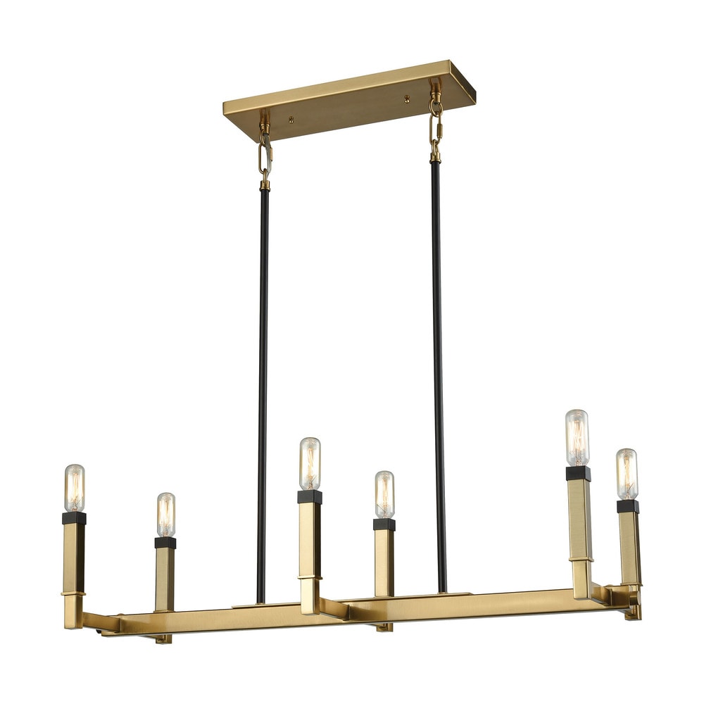Mandeville Satin Brass Metal 6 Light Chandelier With Oil Rubbed Bronze Accents
