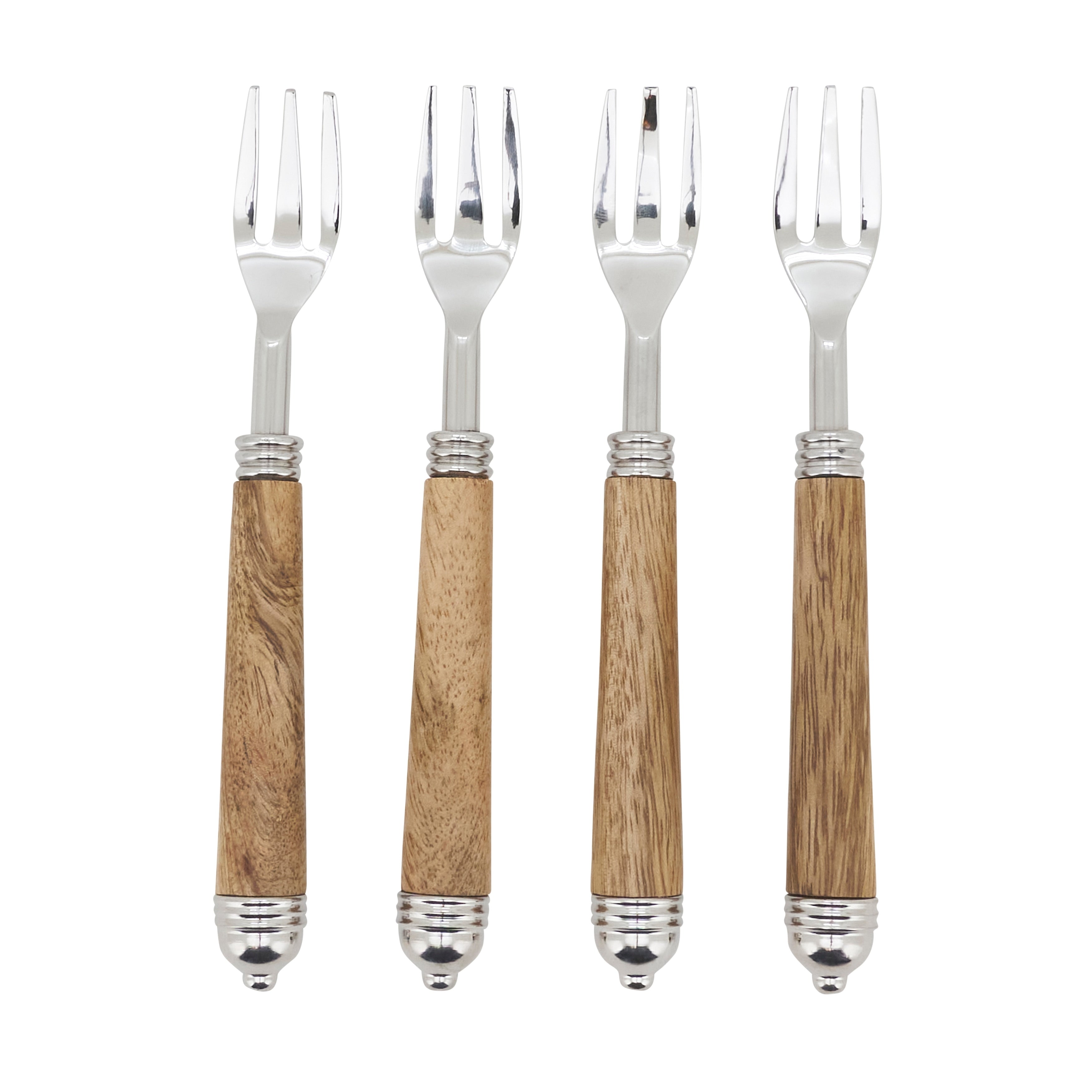 Mango Wood Handle Appetizer Forks Set Of 4 Stainless Steel Cocktail Snack Picks For Entertaining Serving