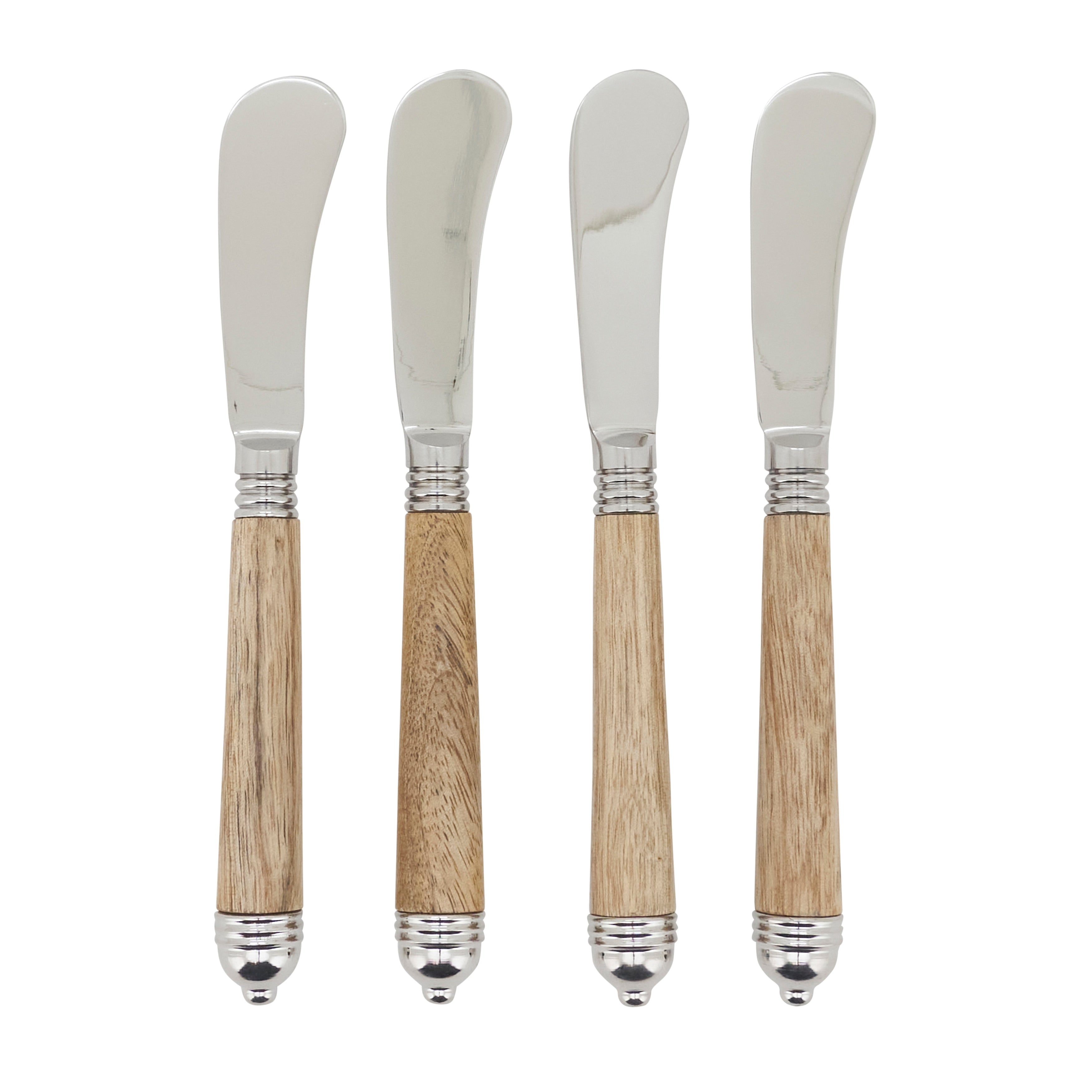 Mango Wood Handle Butter Knives Set Of 4 Stainless Steel Spreaders For Cheese Butter Charcuterie