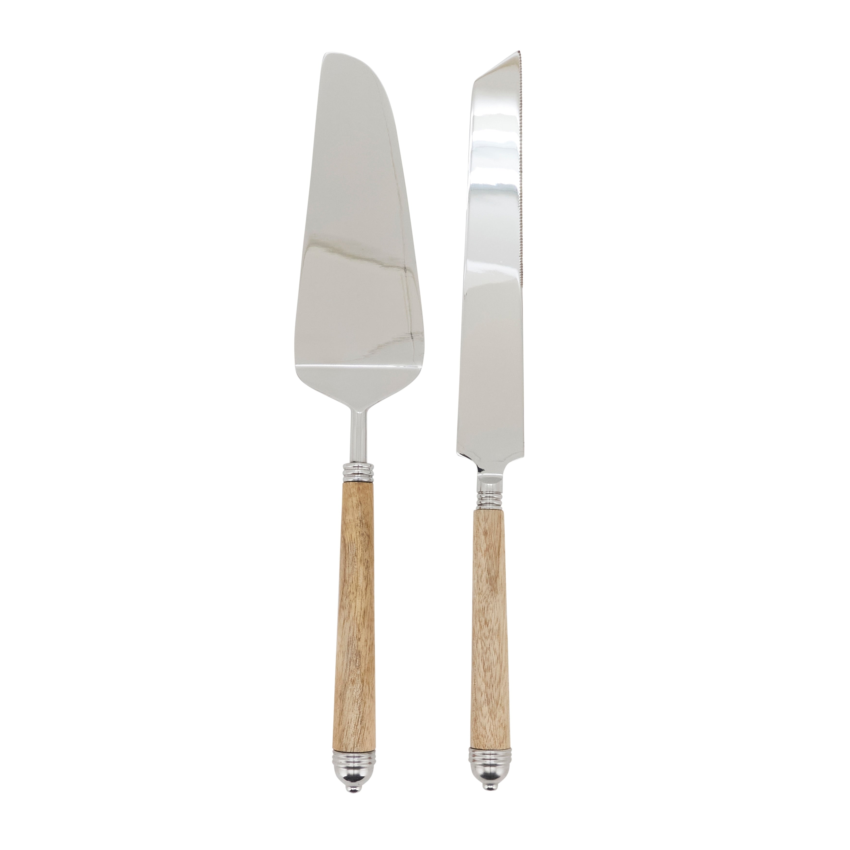 Mango Wood Handle Cake Server Knife Set Stainless Steel Dessert Tools For Cakes Pies And Holiday Entertaining