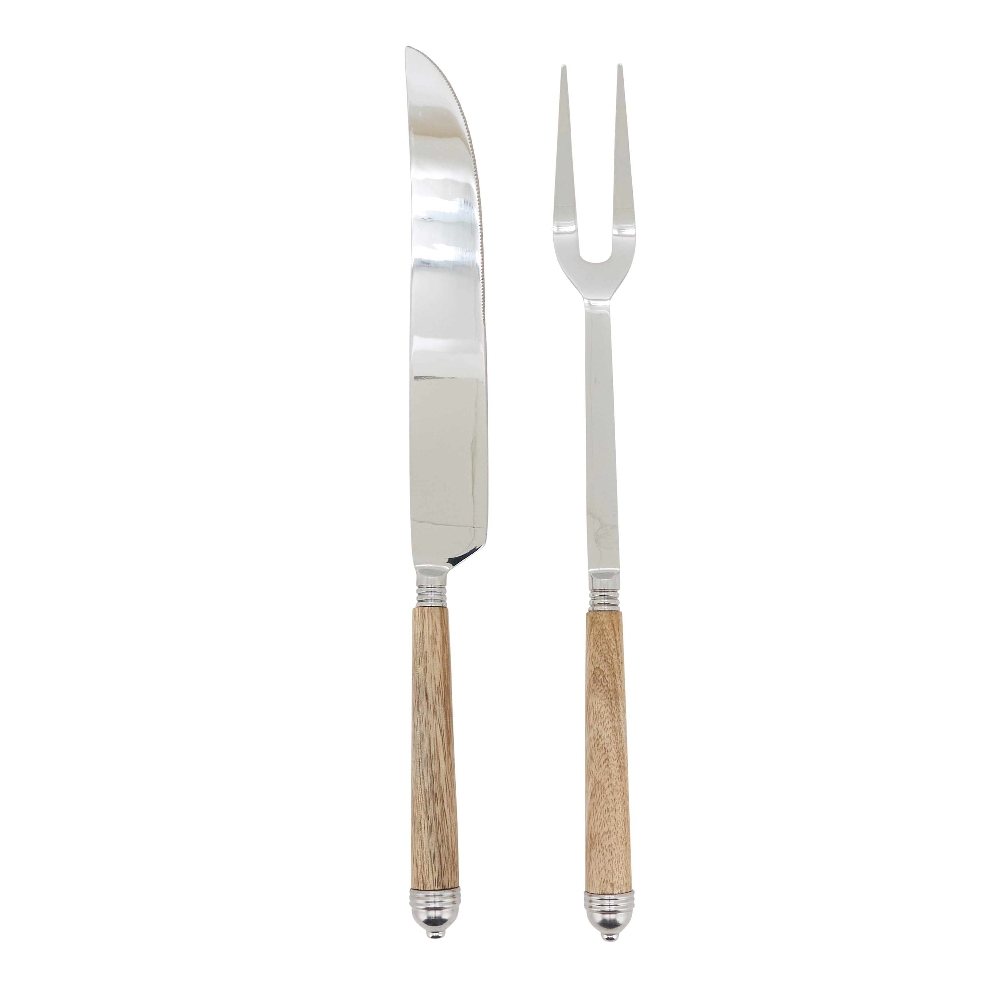 Mango Wood Handle Carving Knife Meat Fork Set Stainless Steel Serving Tools For Roasts Turkey And Holiday Entertaining